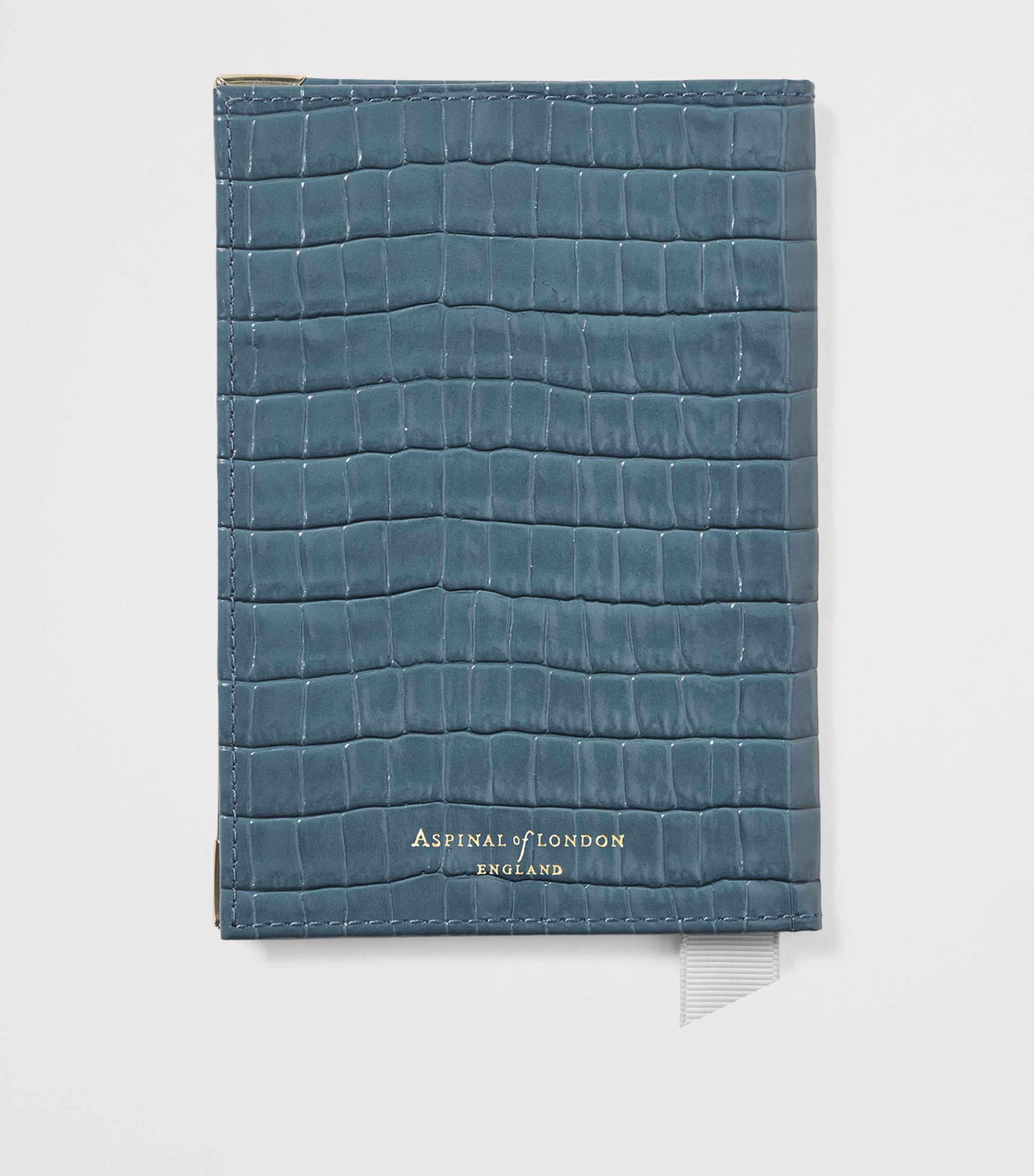 Leather Croc-Embossed Passport Cover PEACOCK Image 2