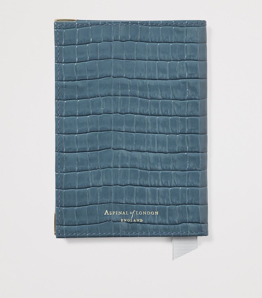 Leather Croc-Embossed Passport Cover PEACOCK Image 2