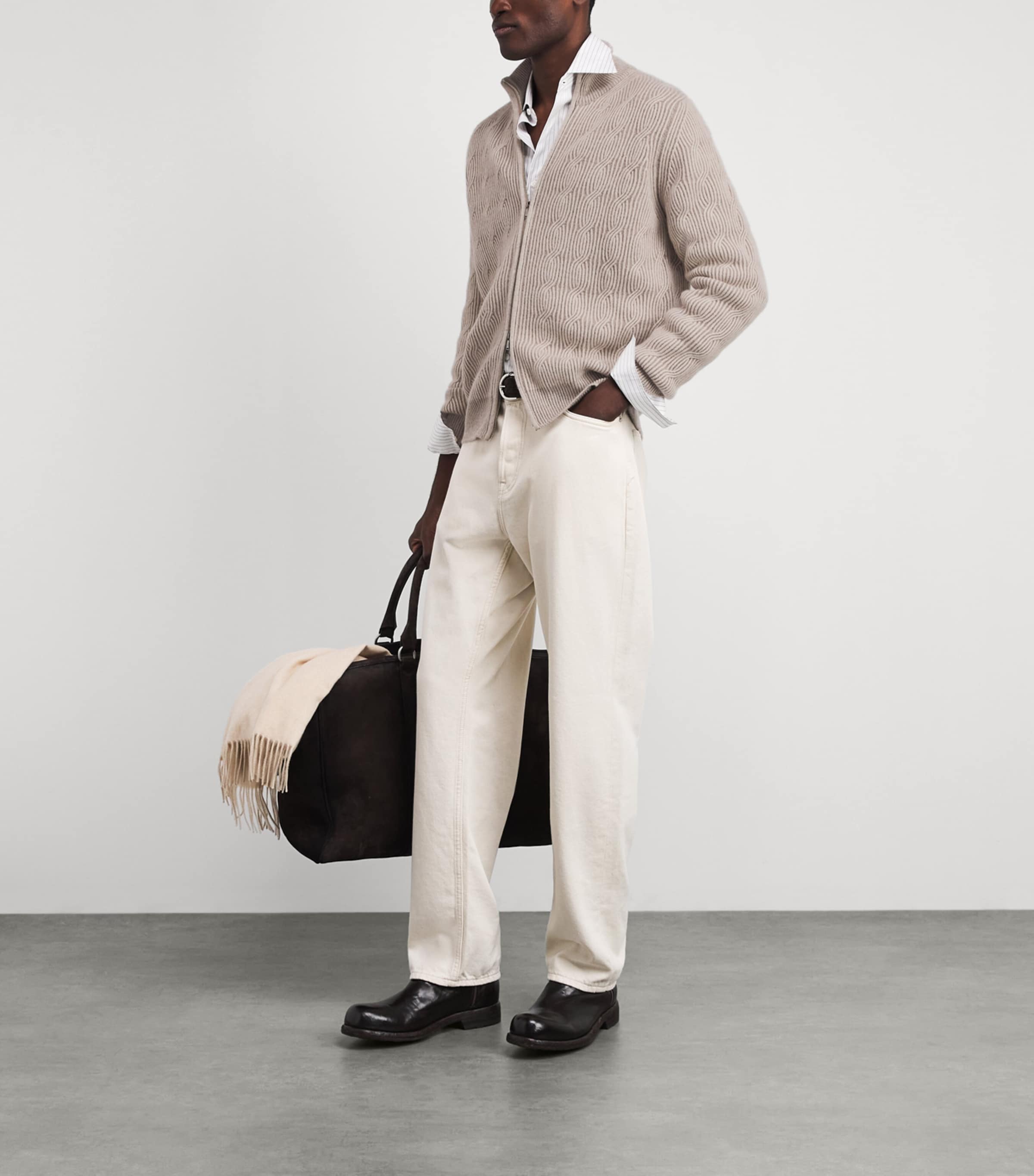 Fioroni Cashmere Mens Cashmere Cable-Knit Zip-Up Sweatshirt Sabbi Image 2