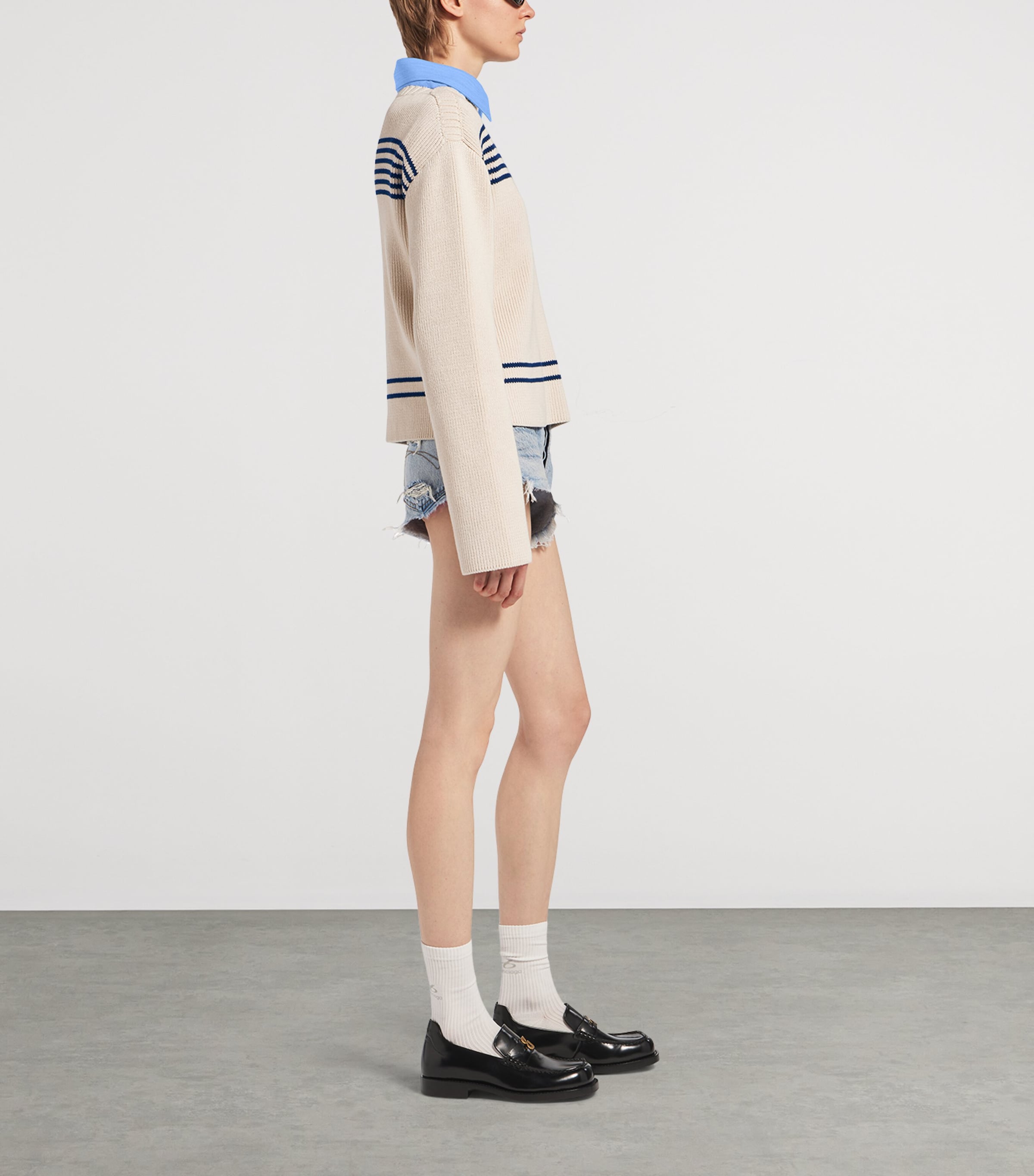 Balenciaga Womens Distressed Denim Shorts Image 4