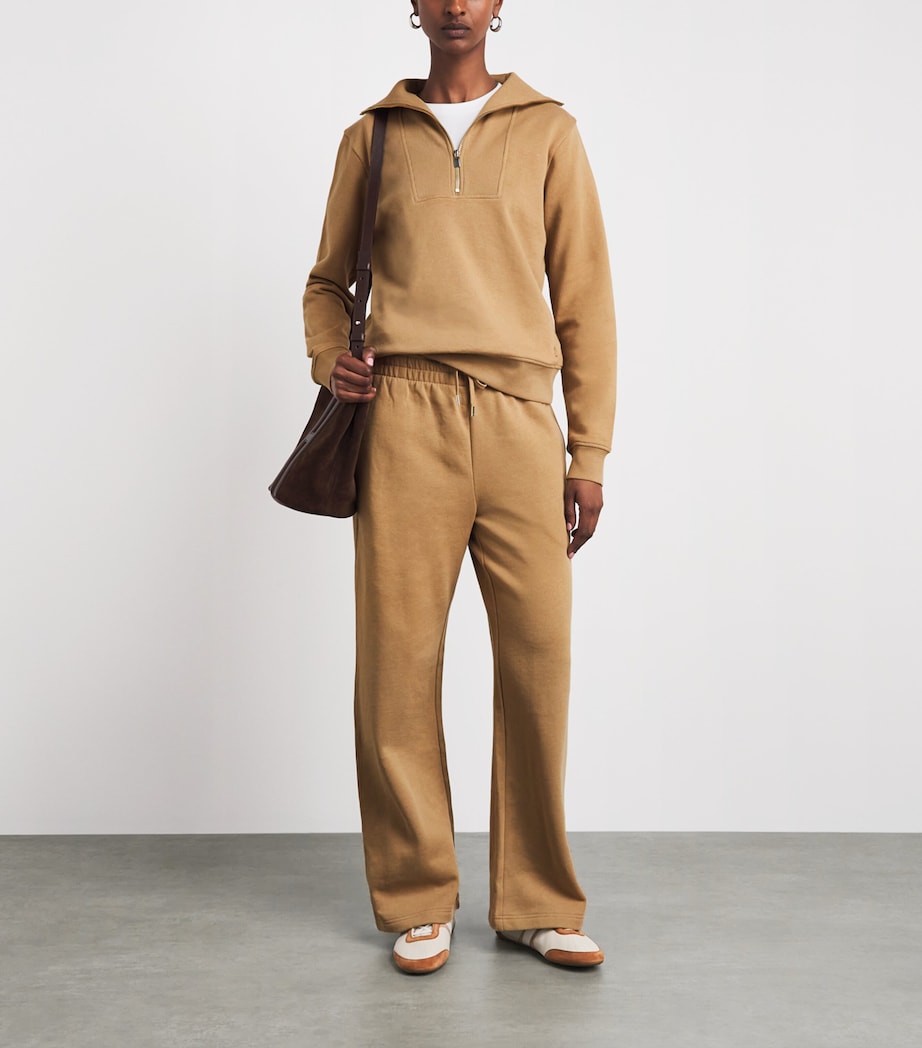 Harrods Womens Cotton Zip-Up Funnel-Neck Sweater Camel Image 2