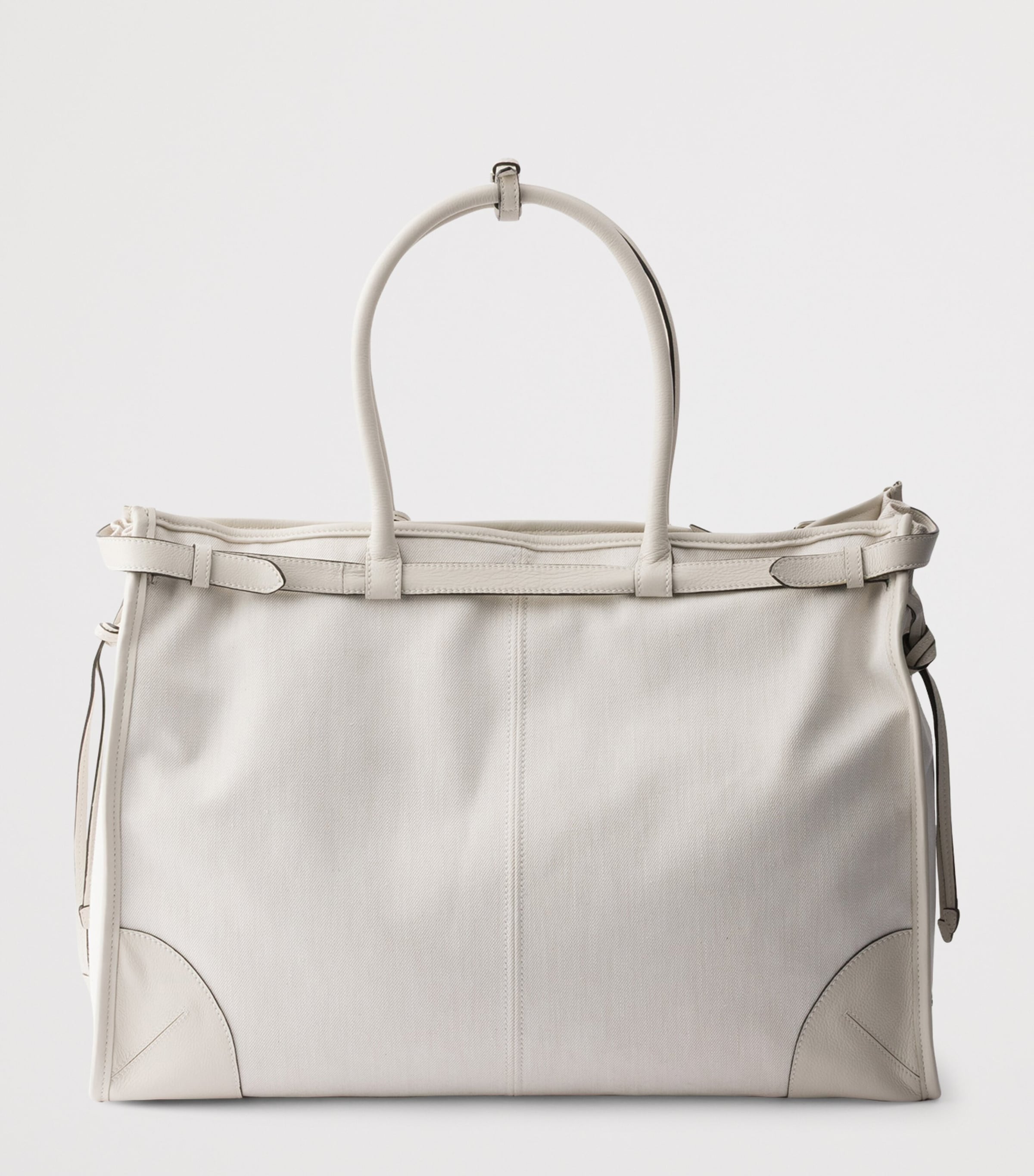 Prada Cotton-Leather Bonnie Tote Bag White Image 6