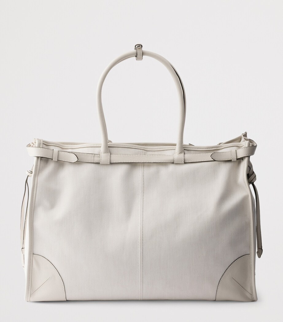 Prada Cotton-Leather Bonnie Tote Bag White Image 6