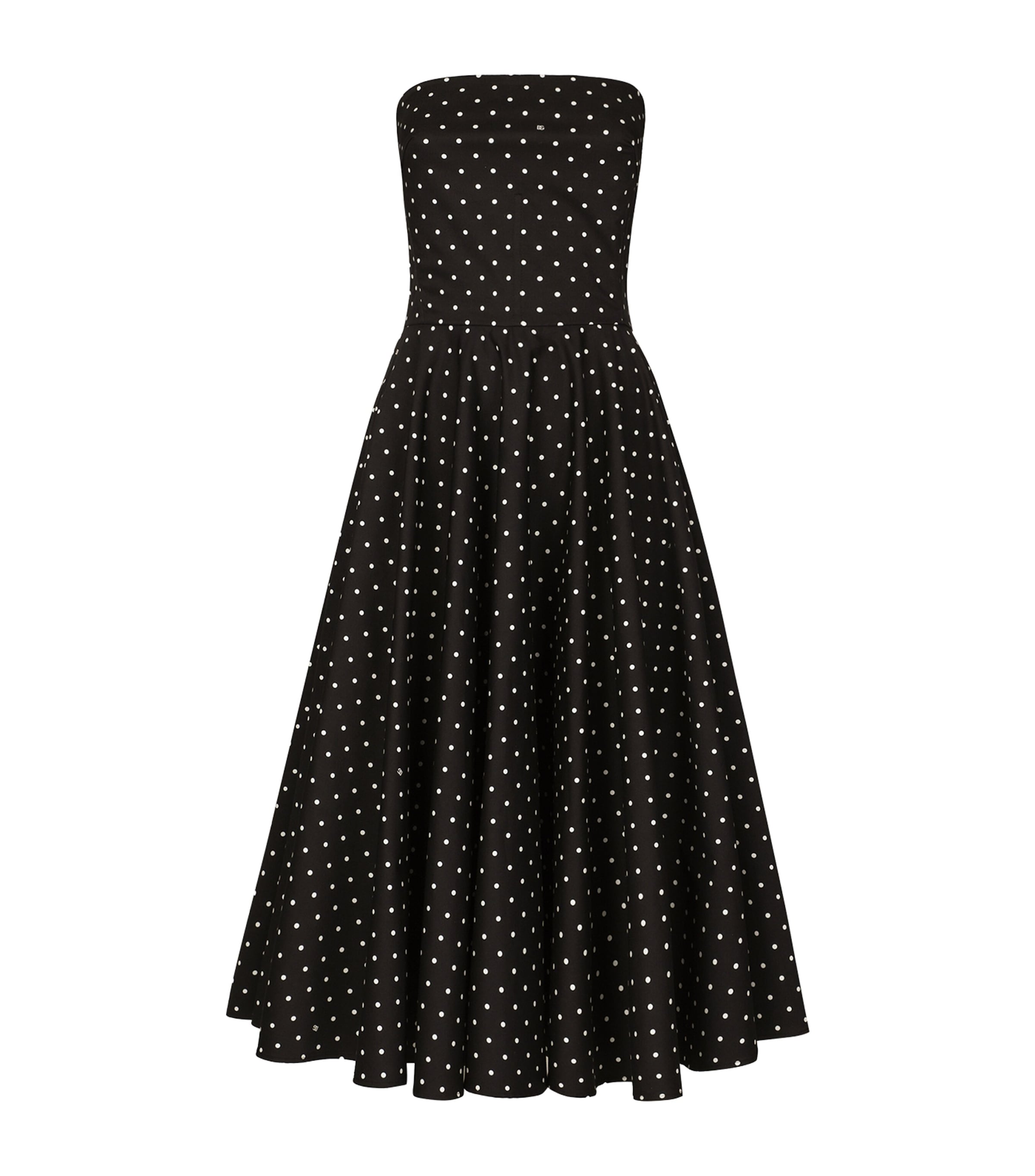 Dolce & Gabbana Strapless Polka-dot Midi Dress In Black