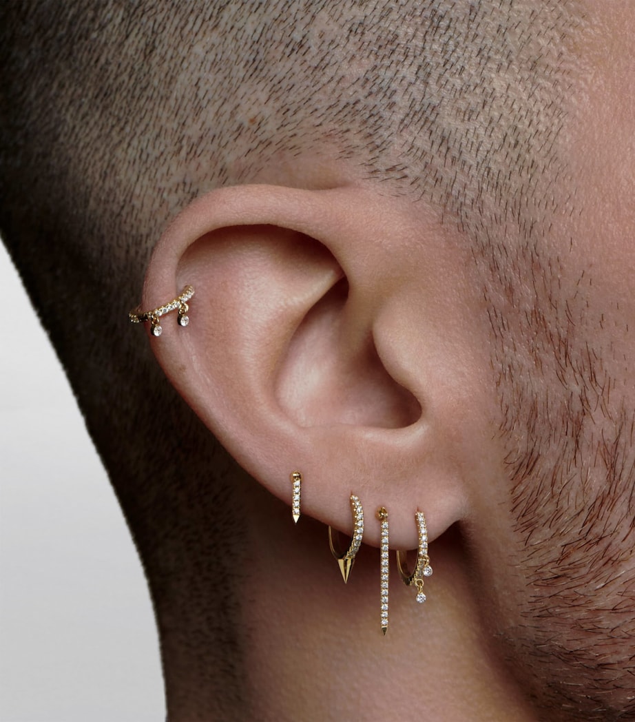 Diamond Eternity Double Dangle Single Hoop Earring 9.5mm YELLOW GOLD Image 2