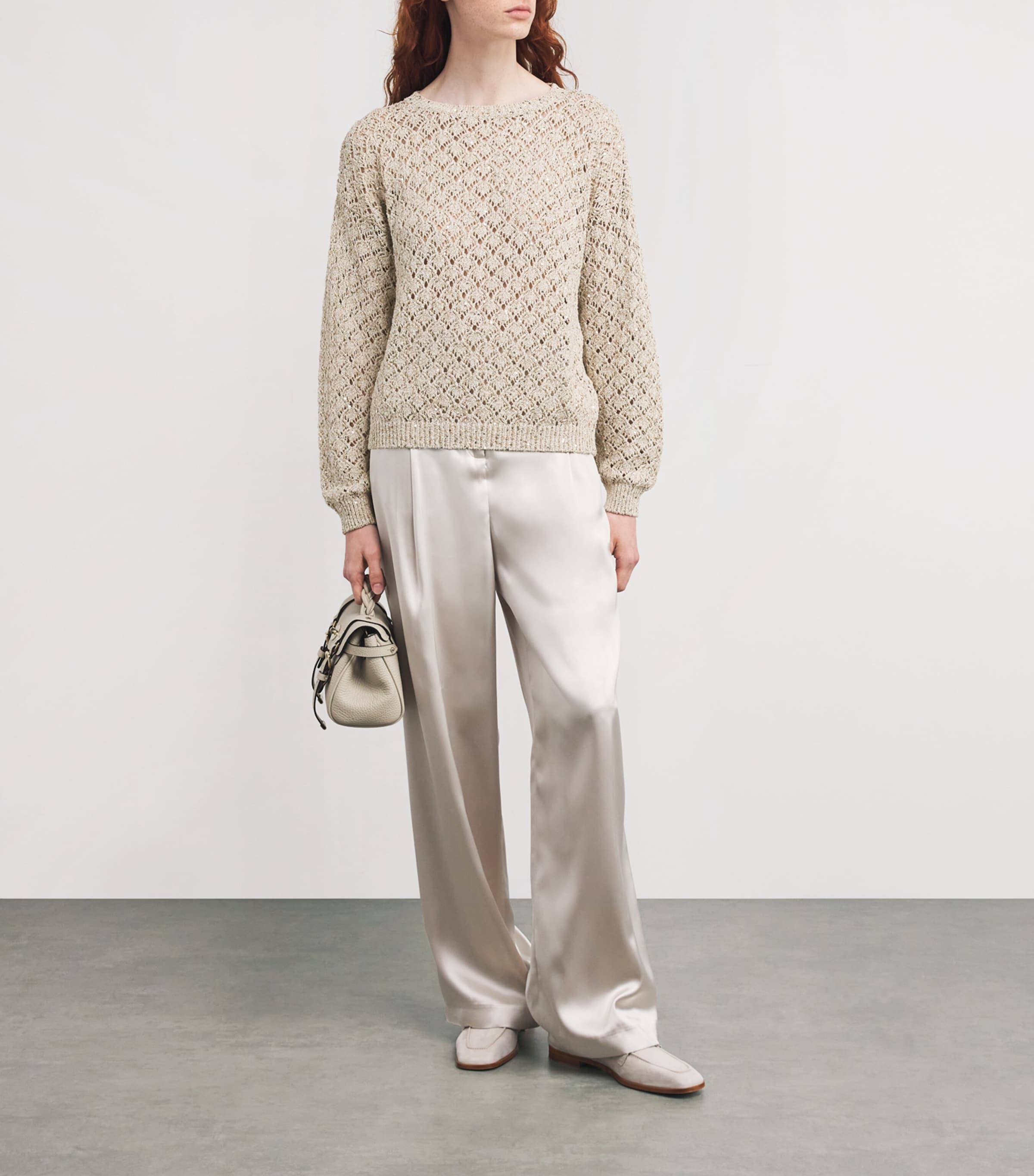 Eleventy Womens Cotton Sequinned Sweater Sabbia Image 2