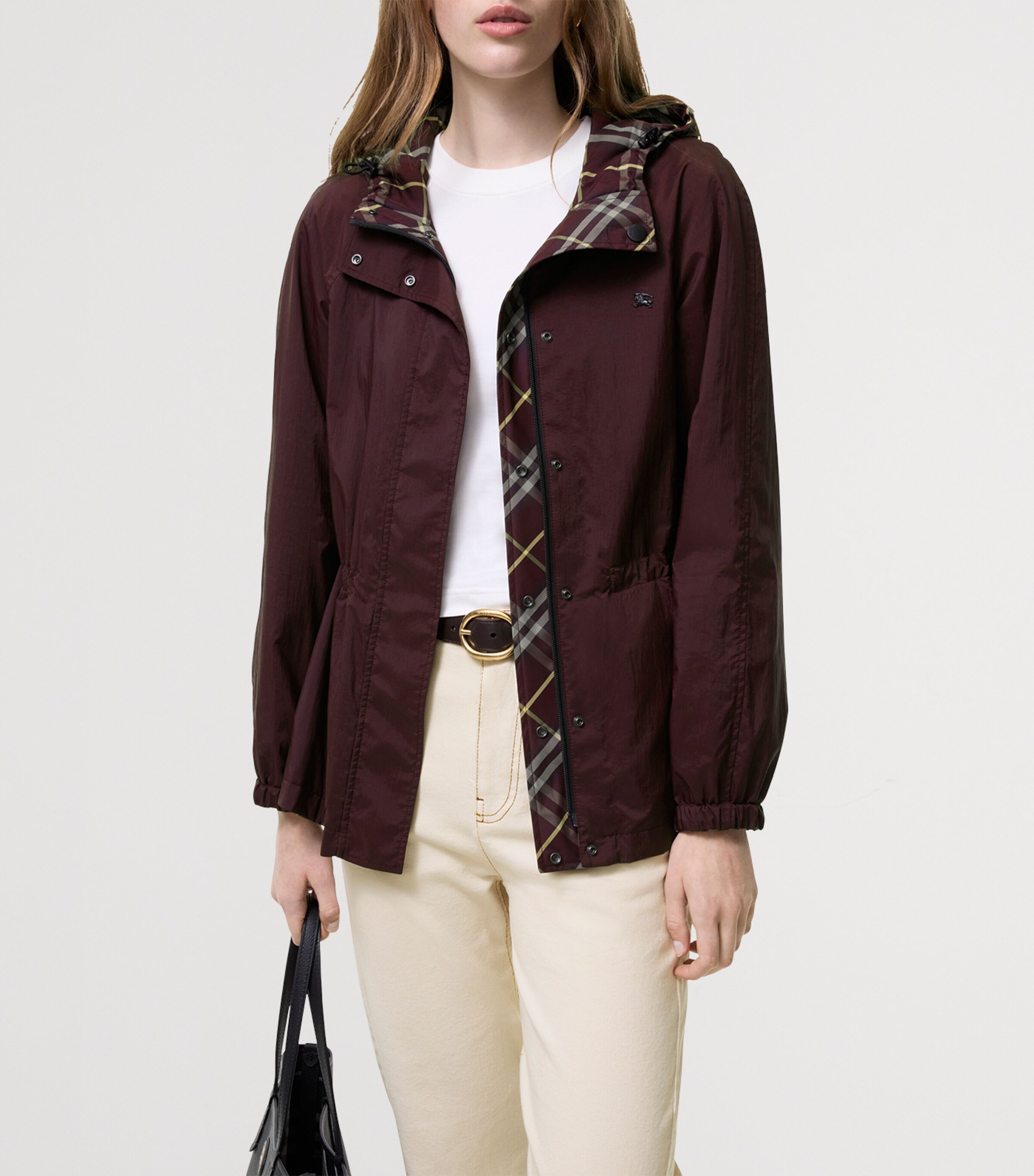 Burberry Womens Reversible Hooded Check Jacket Vineyard Red Image 2