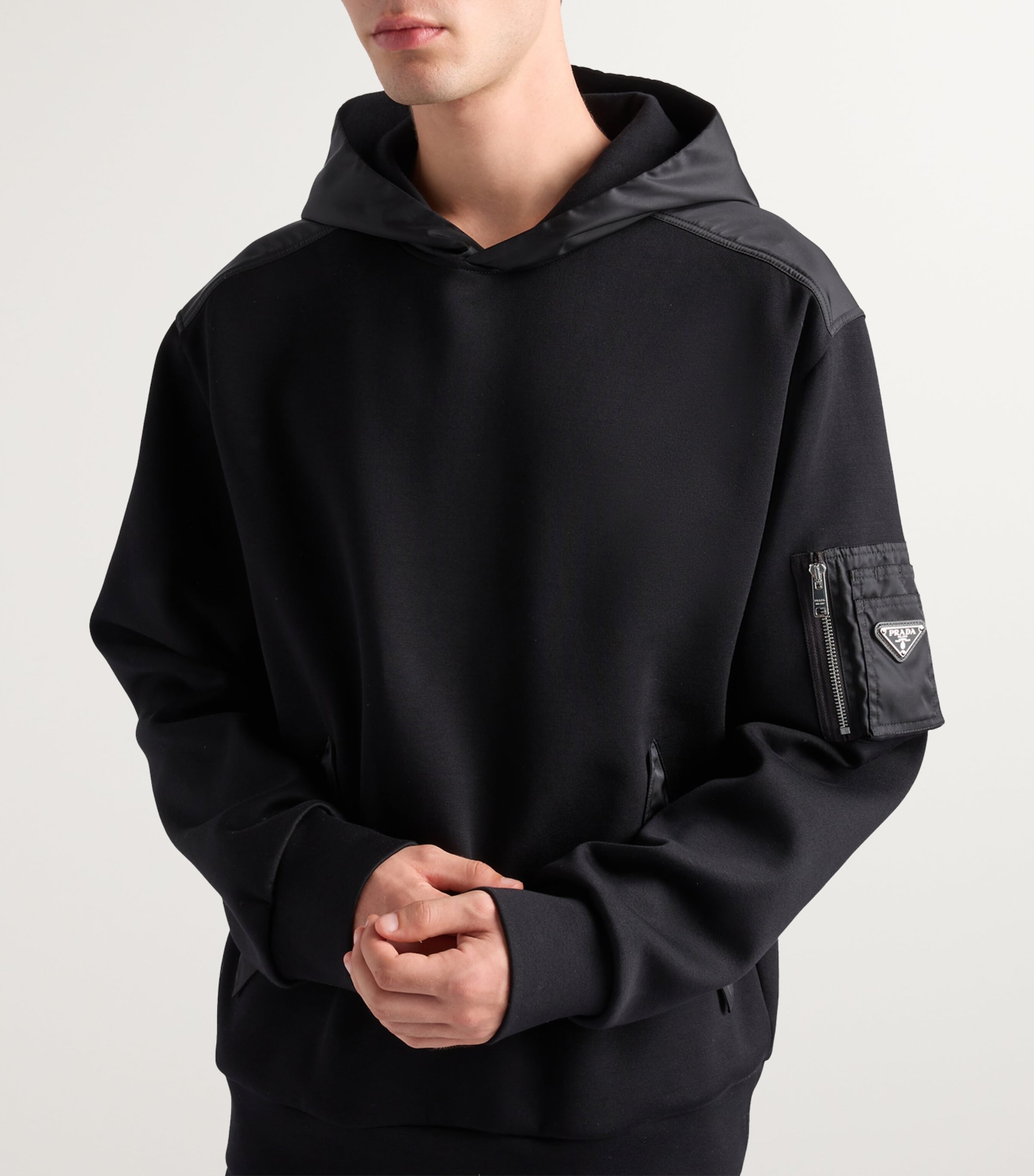 Pullover Hoodie Prada Hoodie Black Prada Black Cotton-Fleece And