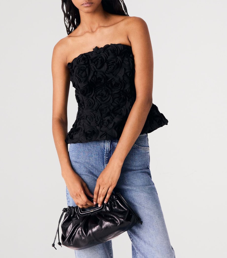 Maje Womens Flower-Embellished Bustier Top Black Image 4