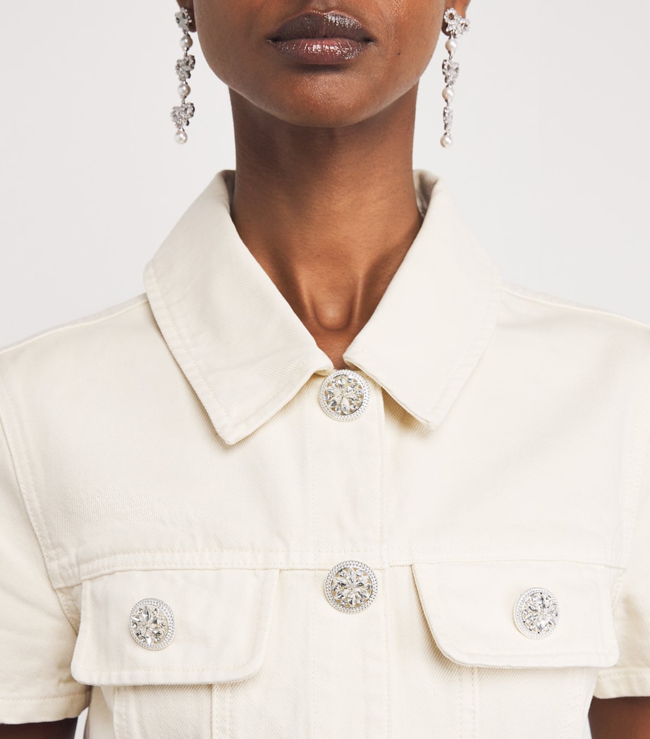 Denim Crystal-Trim Mini Dress CREAM Image 4