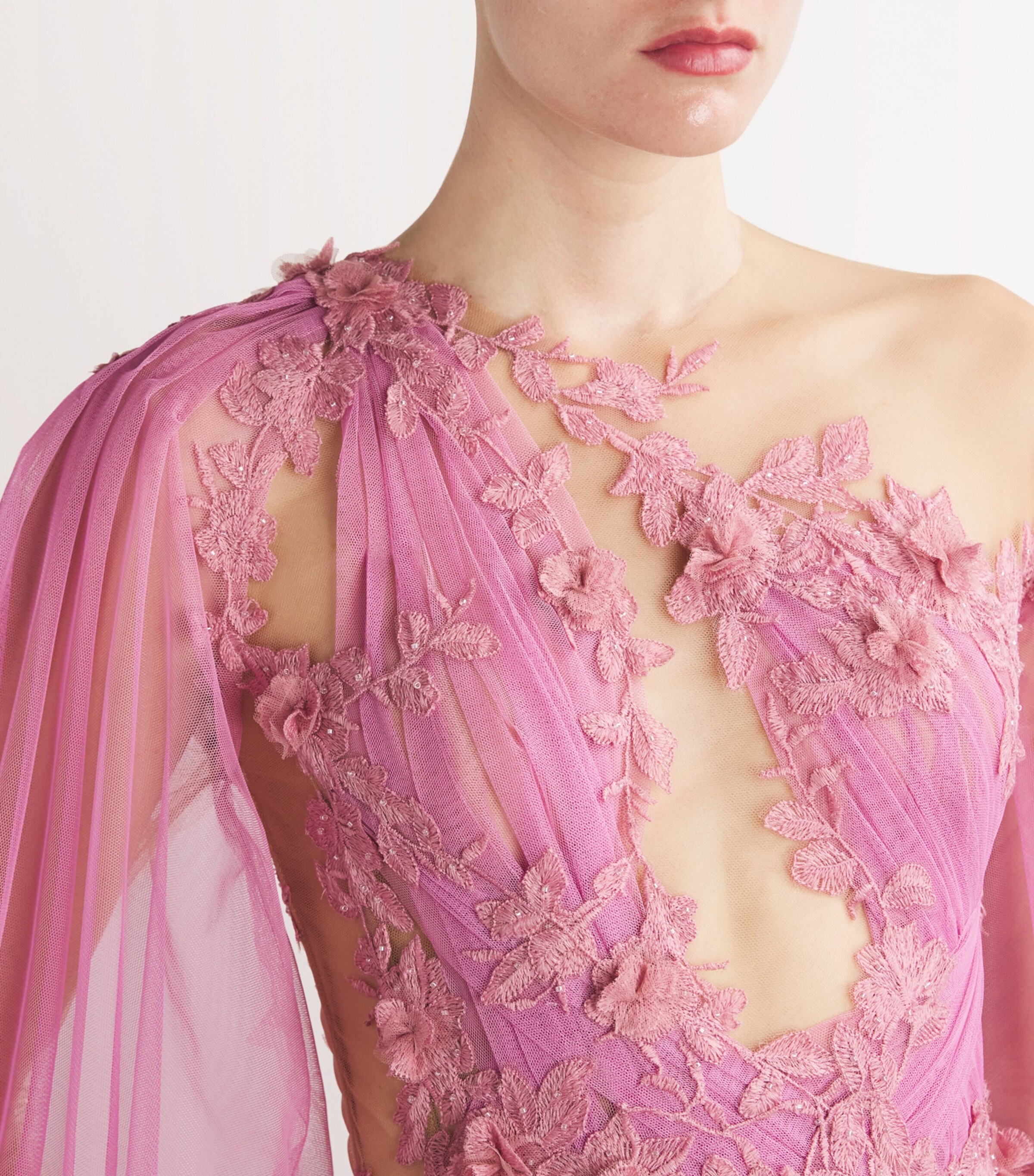 Marchesa Womens Grecian Tulle Gown Rose Image 4