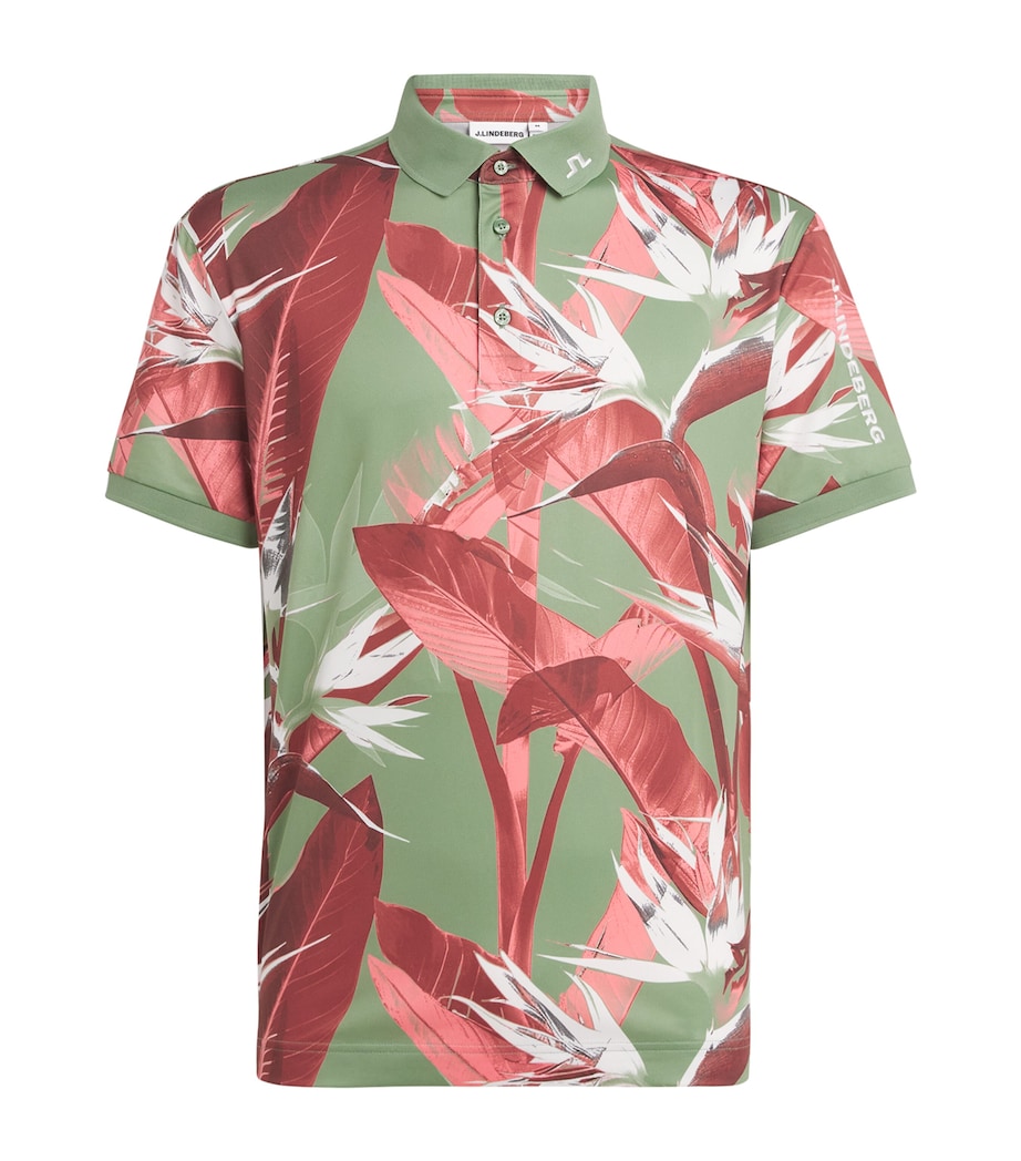 J Lindeberg Mens Tour Tech Print Polo Shirt Paradise Hedge Image 1