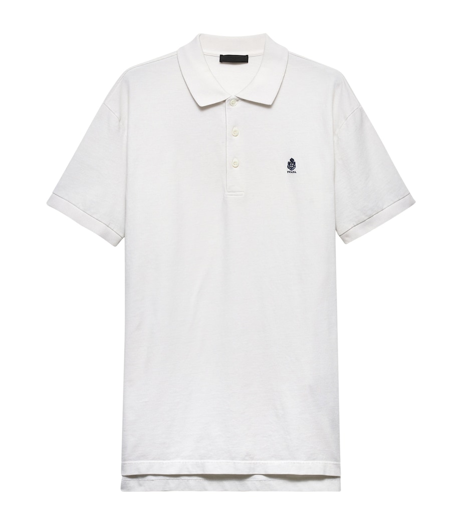 Prada Mens Garment-Dyed Cotton Slim Polo Shirt Neutral Image 1