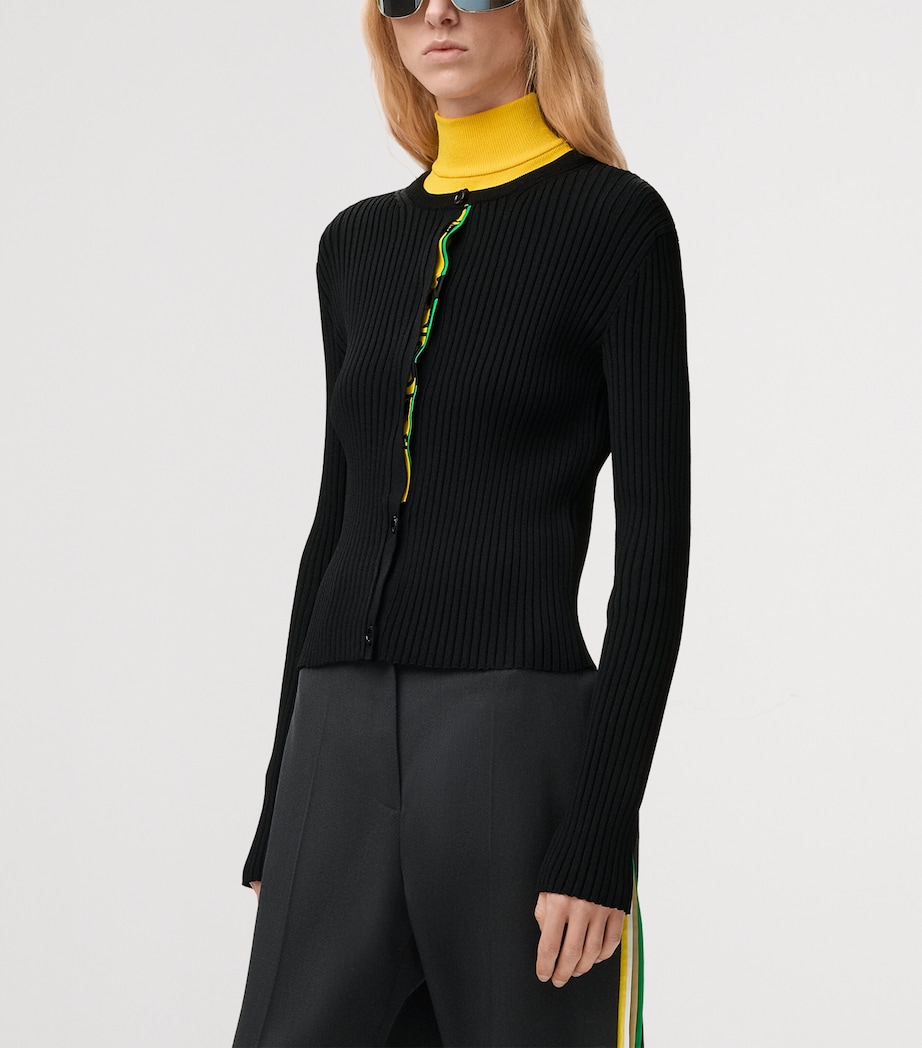 LOEWE Womens Ribbed Contrast-Detail Cardigan Black/multicolor Image 3