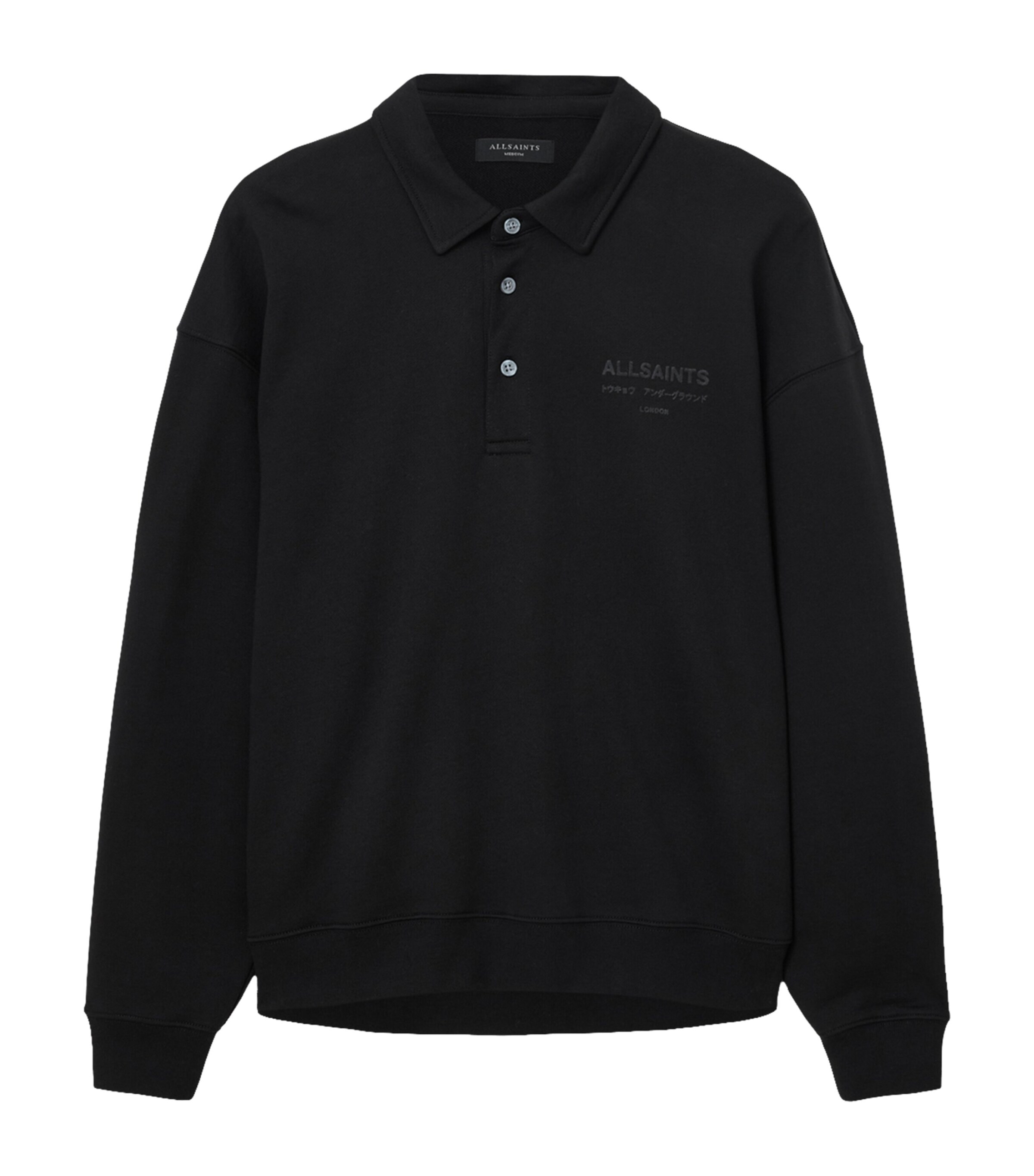 AllSaints Cotton Xander Polo Sweatshirt | Women Clothing | Tops | Sweatshirts & Hoodies | Loungewear | Lounge Tops | Women New In | Womens Clothing | Designers | AllSaints