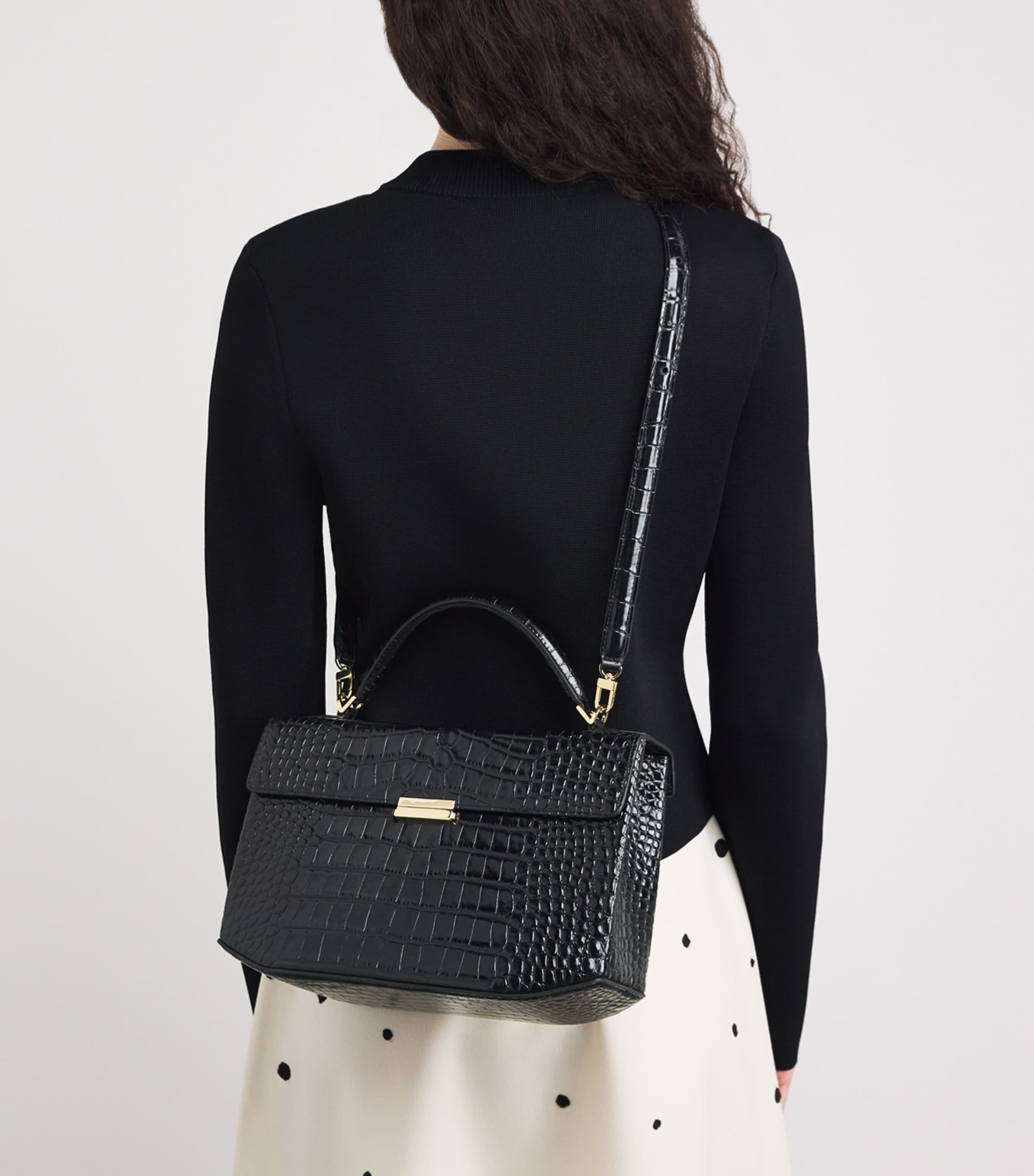 Toteme Womens Croc-Embossed Leather Box Top-Handle Bag Black Image 4