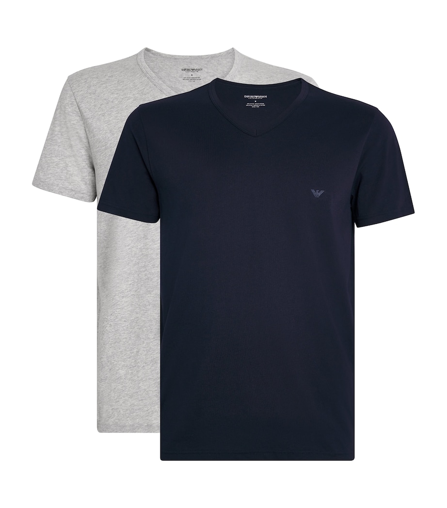 Emporio Armani Mens Pure Cotton V-Neck T-Shirts (Pack of 2) Marine/gr Image 1