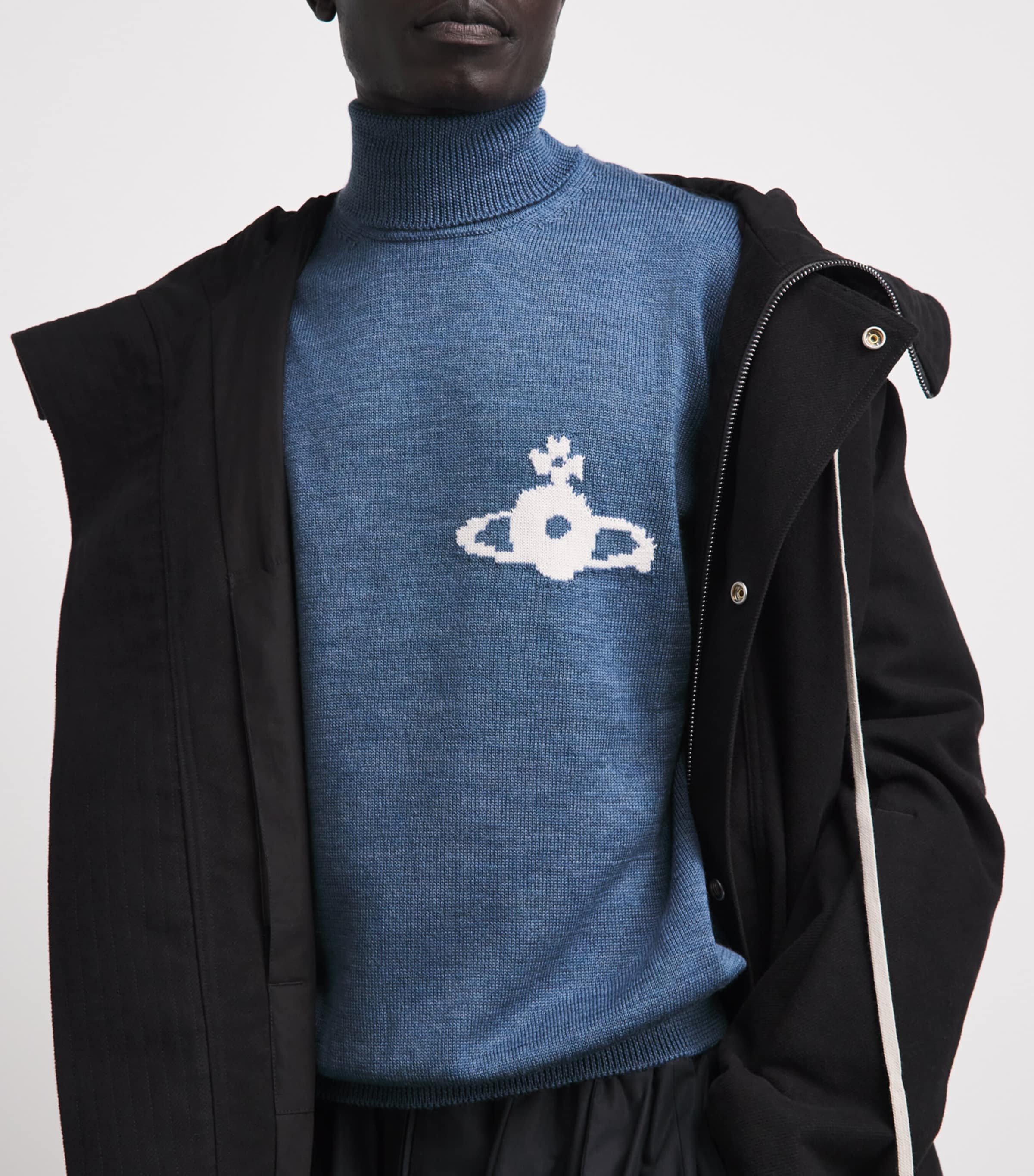 Vivienne Westwood Mens Merino Rollneck Mark Sweater Denim Blue Image 3