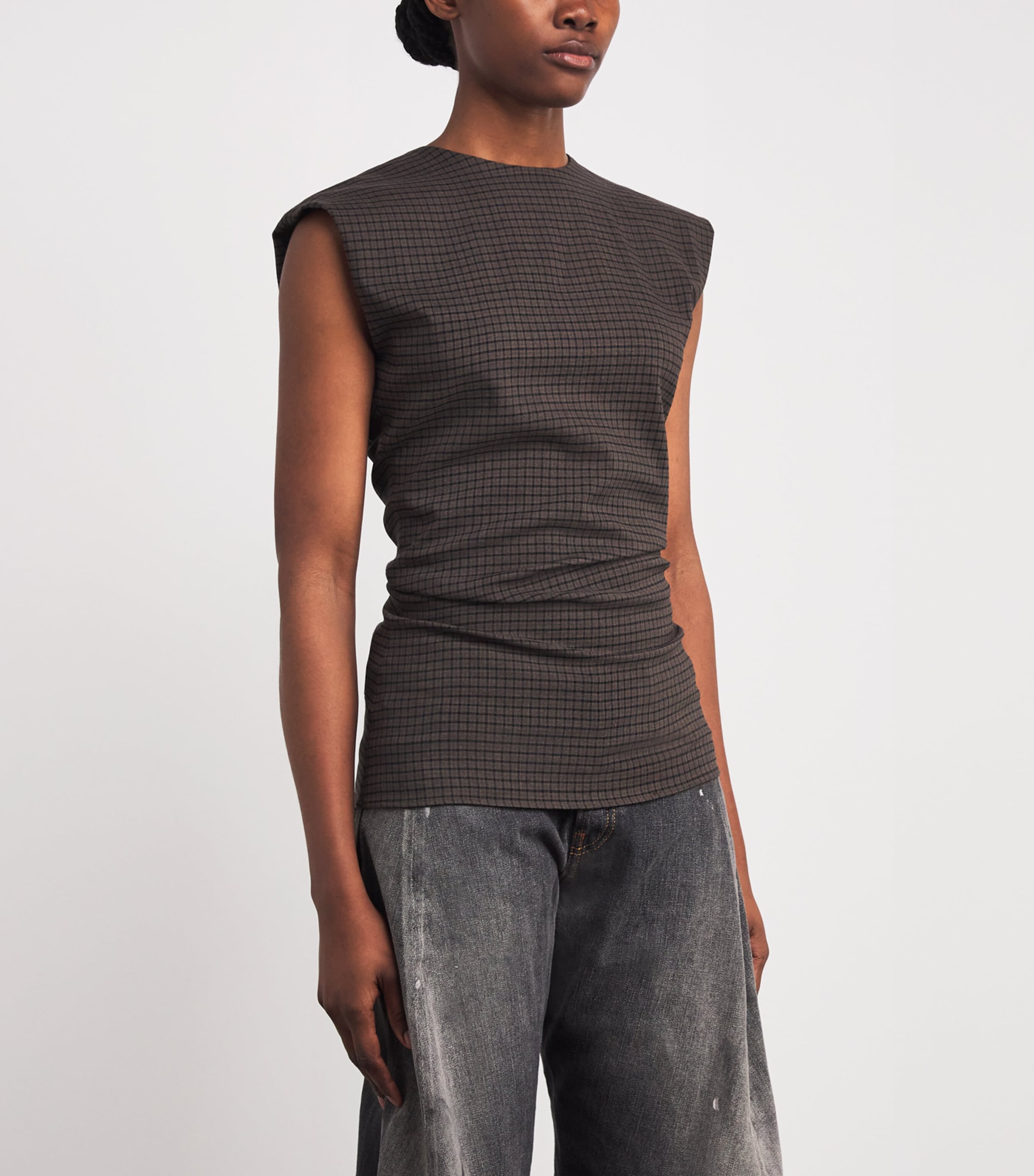 Stretch-Wool Check Tanado Top MULTI BROWN Image 3