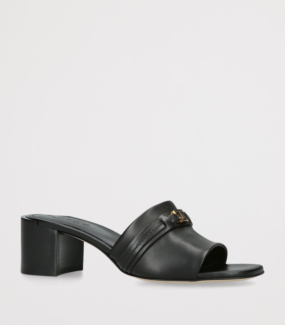 Tod's Leather Cuoio Heeled Mules 55 Black Image 3