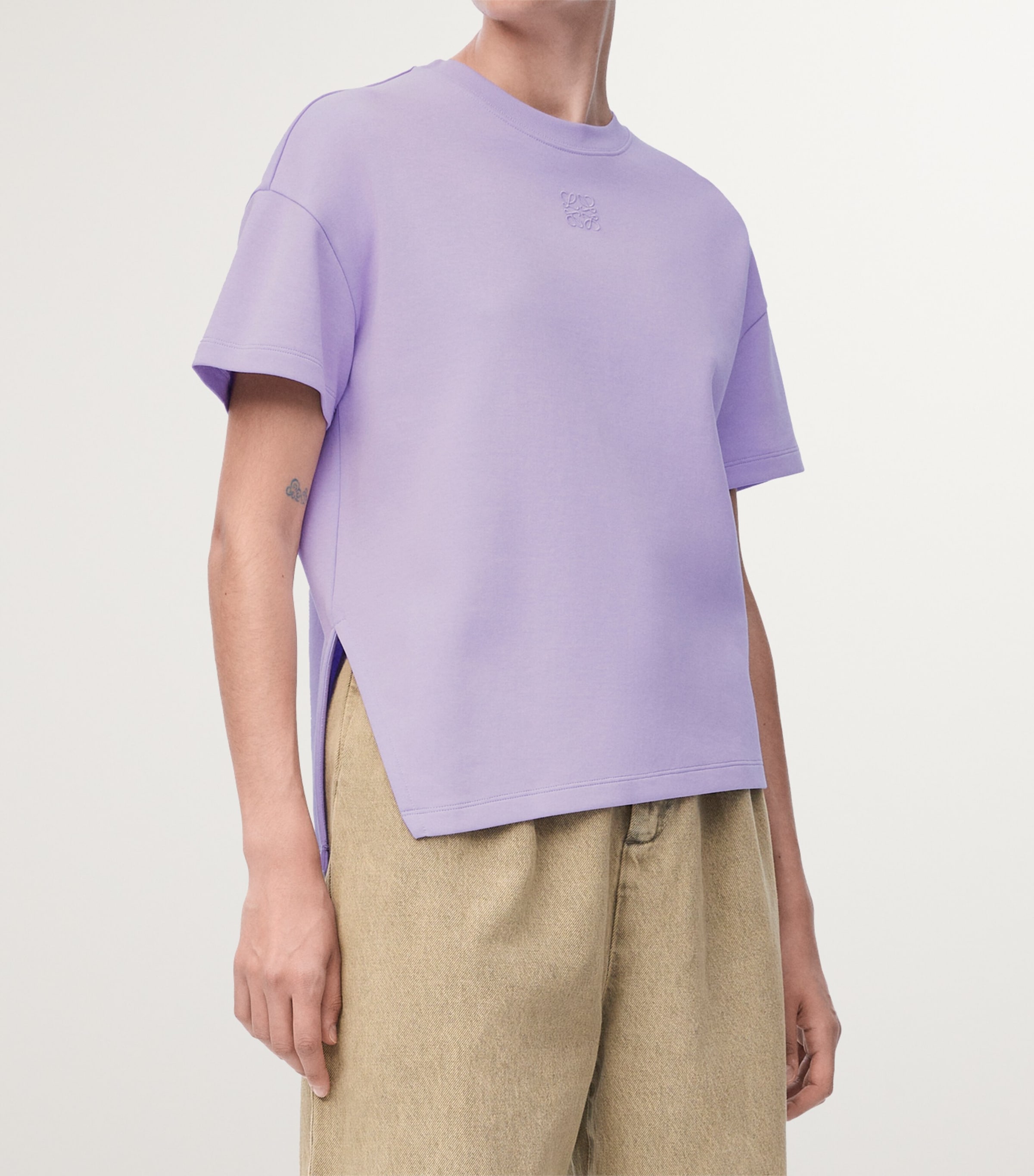 LOEWE Purple Cotton-Blend Asymmetric T-Shirt | Harrods US