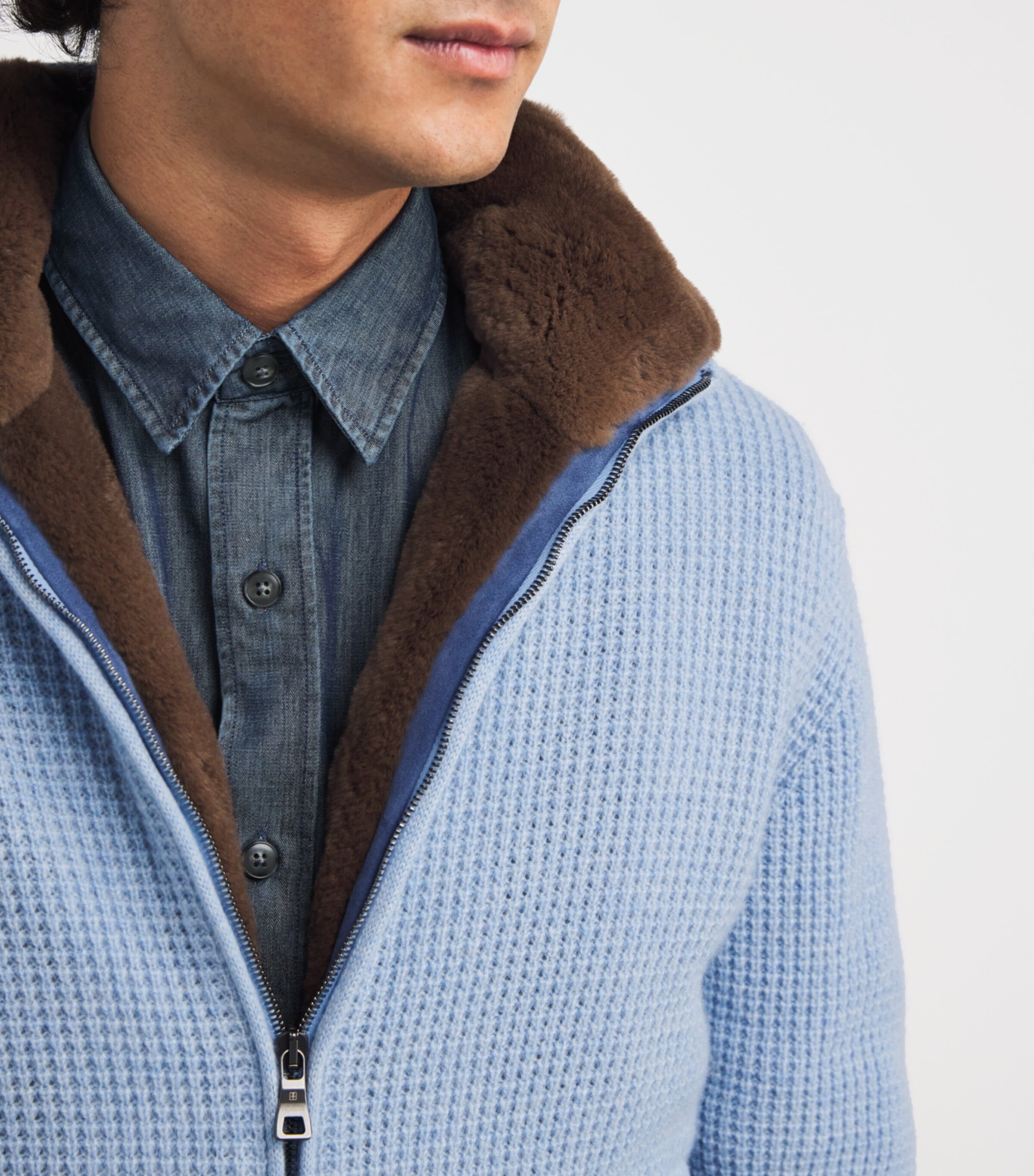 Fioroni Cashmere Mens Cashmere-Mink Bomber Jacket Sky Naturale Image 6