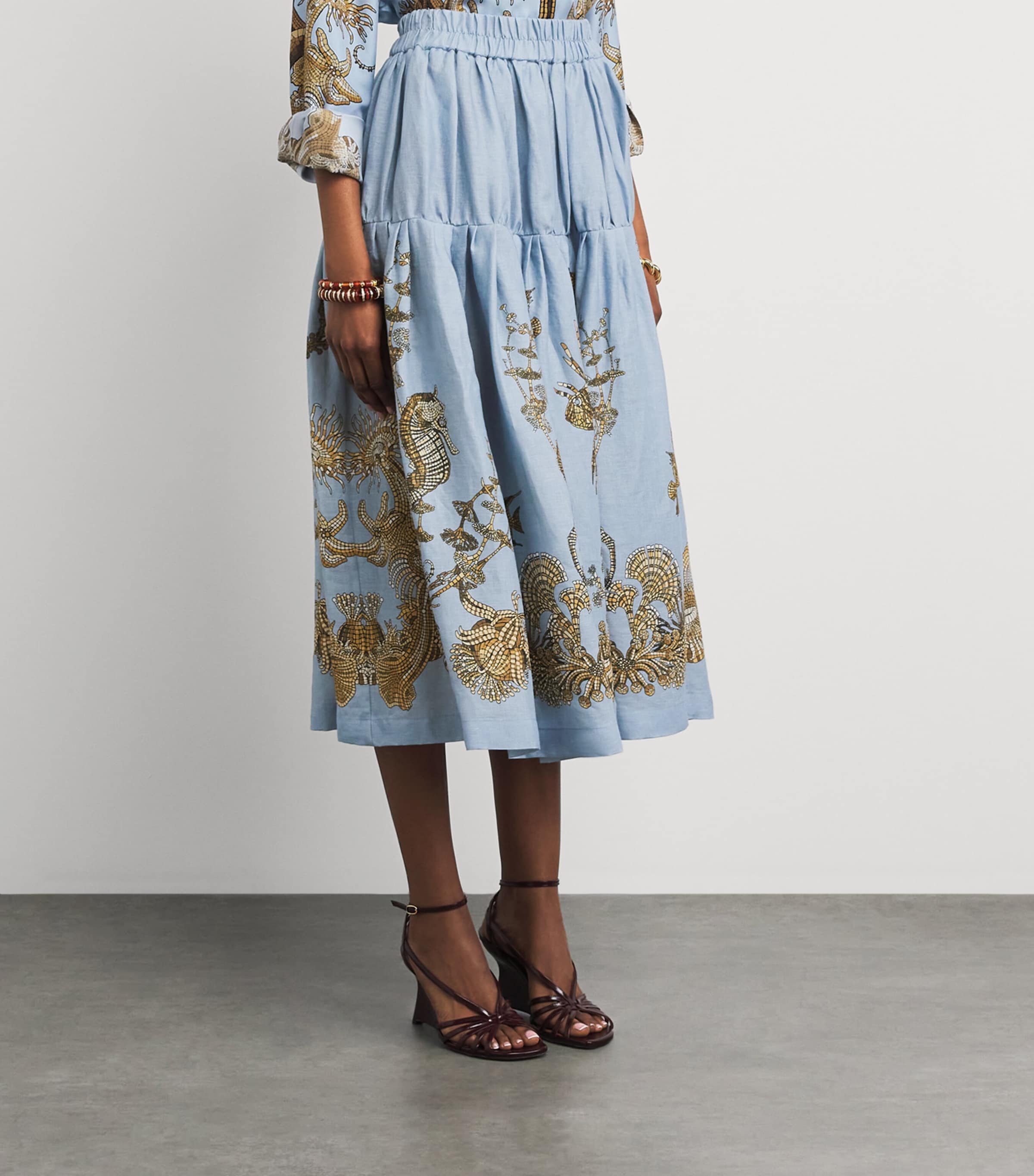 La Doublej Womens Linen Gala Tiered Midi Skirt Oceania Image 4