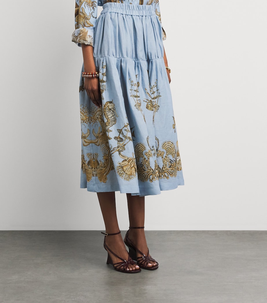 La Doublej Womens Linen Gala Tiered Midi Skirt Oceania Image 4