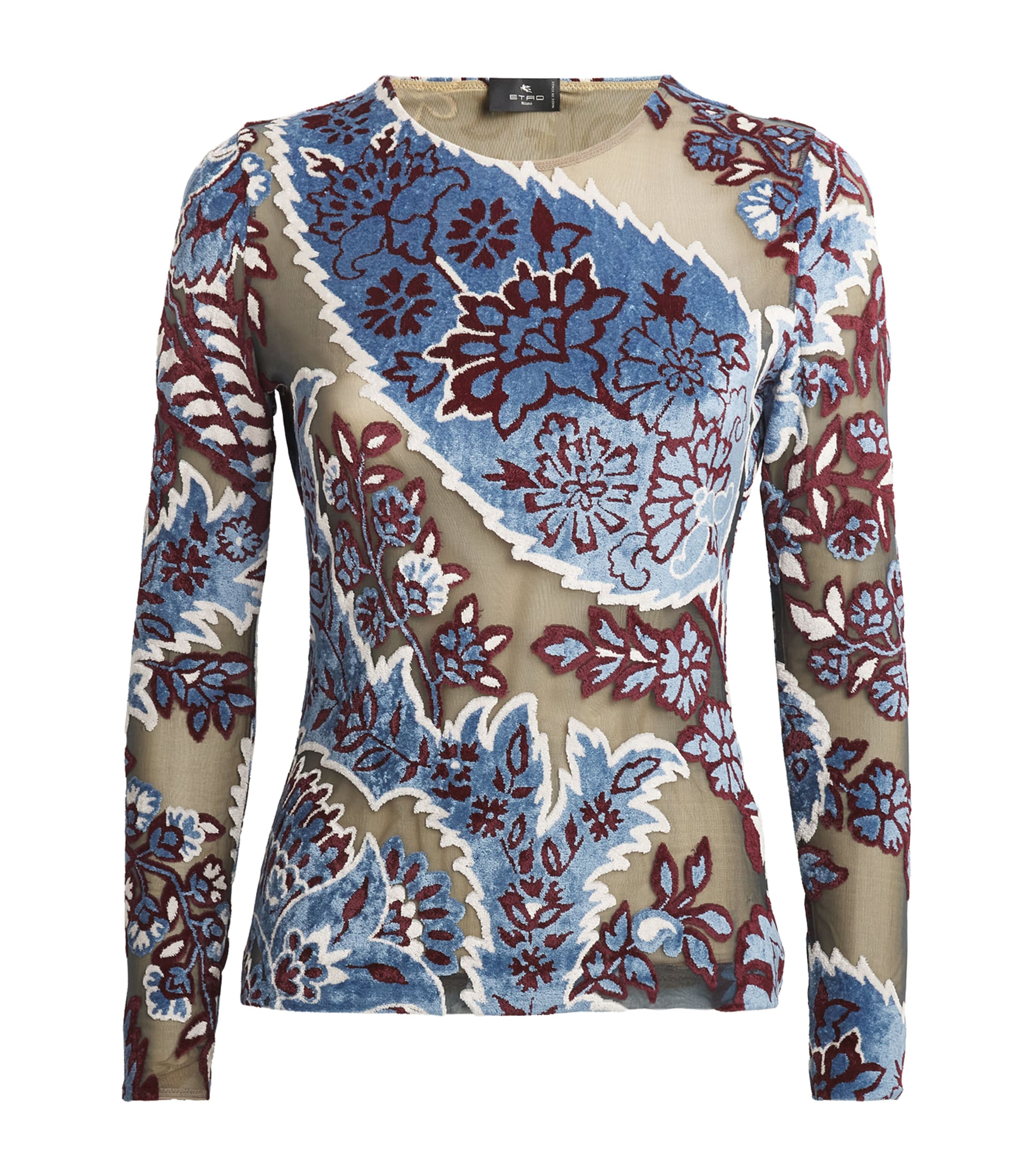 ETRO TULLE-VELVET JACQUARD PAISLEY TOP 