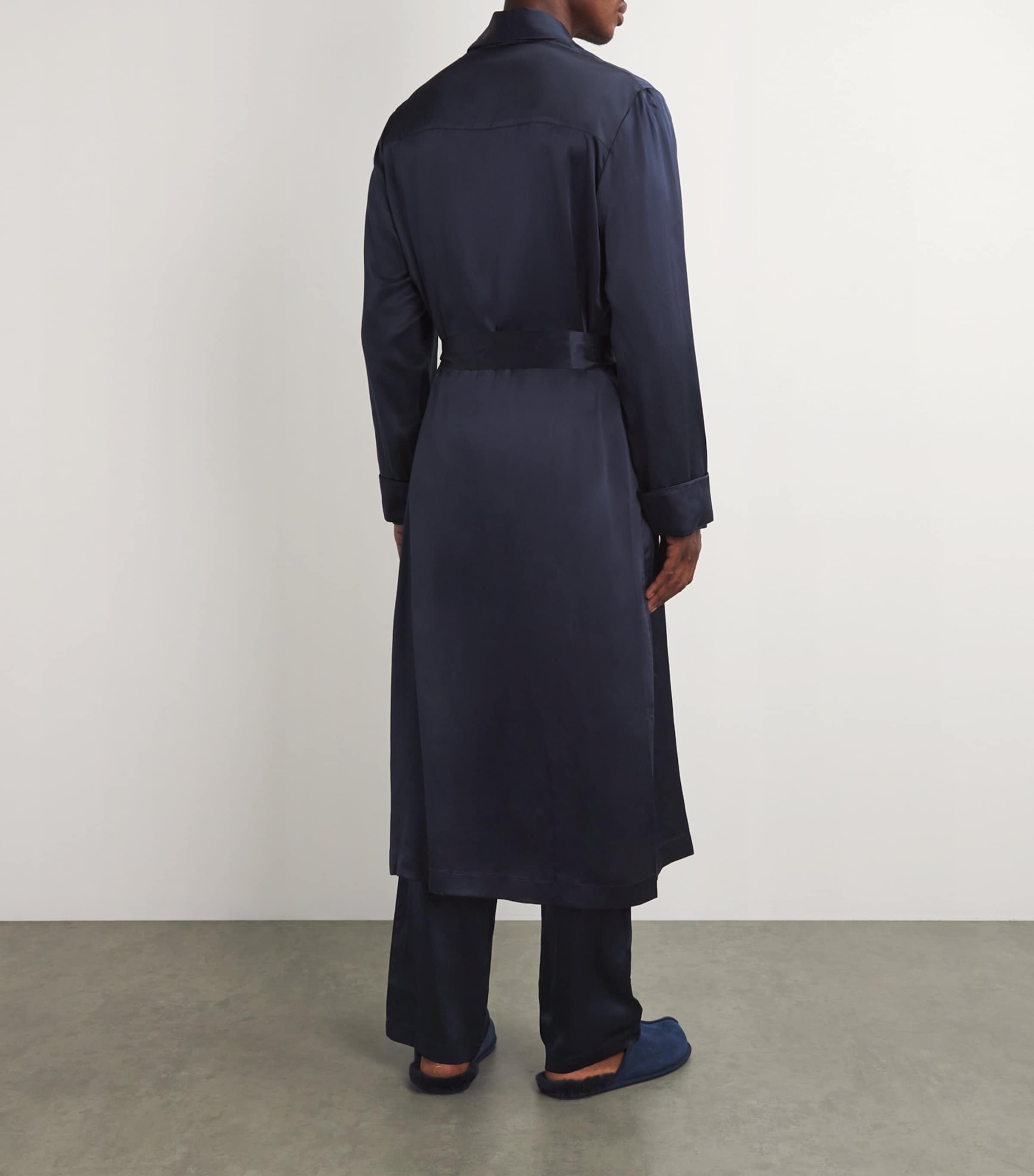Harrods Mens Silk Night Robe Navy Image 3