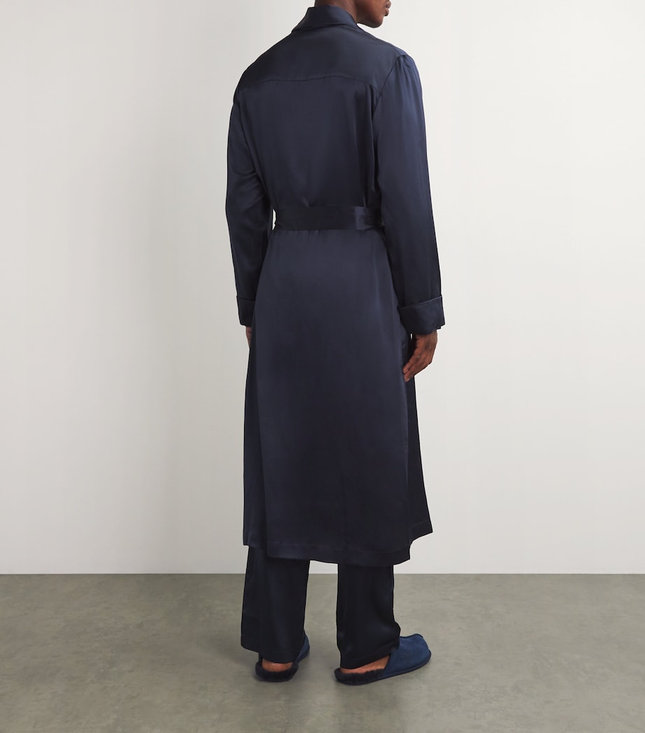 Harrods Mens Silk Night Robe Navy Image 3