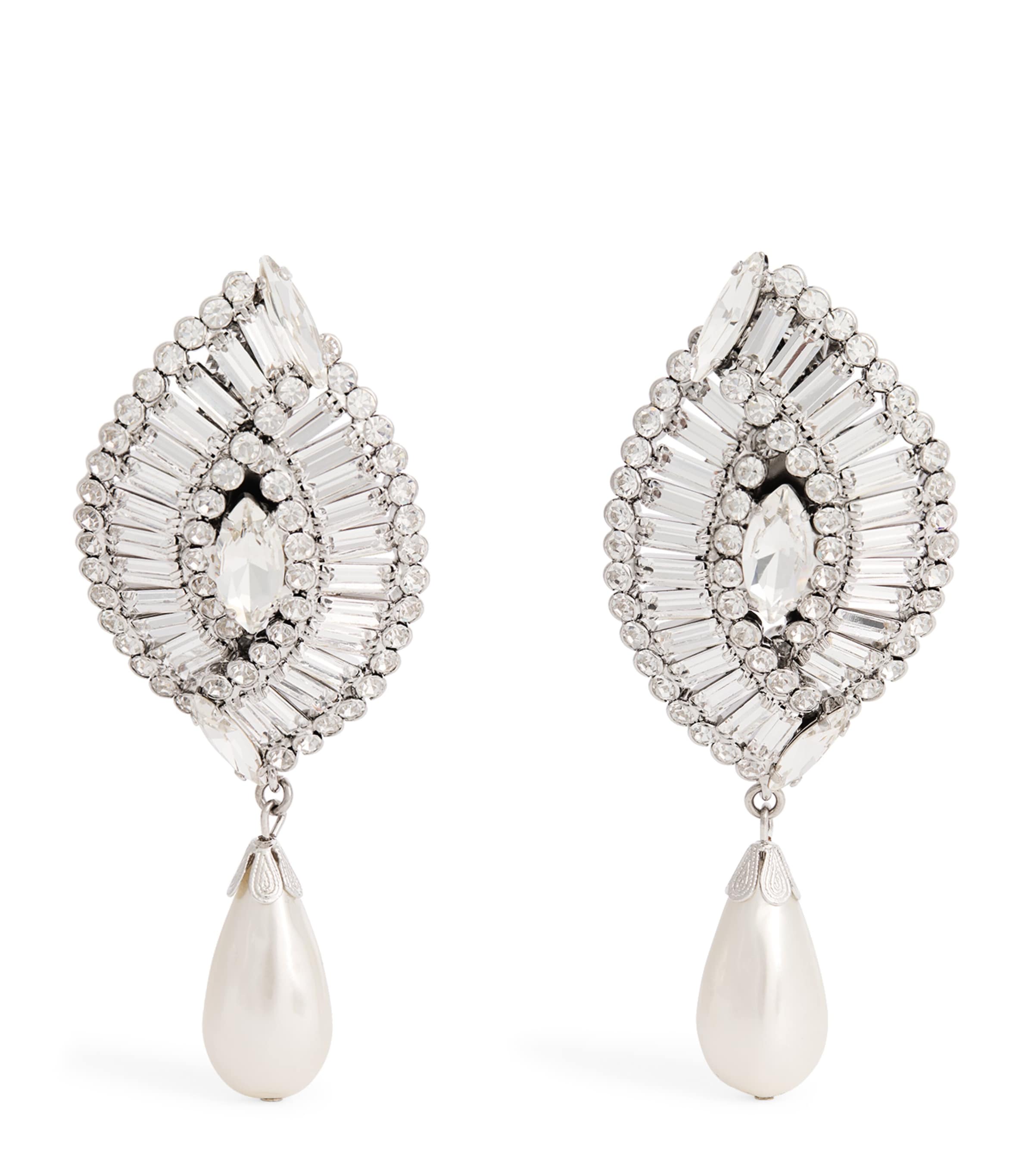 Alessandra Rich Crystal Shell Clip-on Earrings In Silver