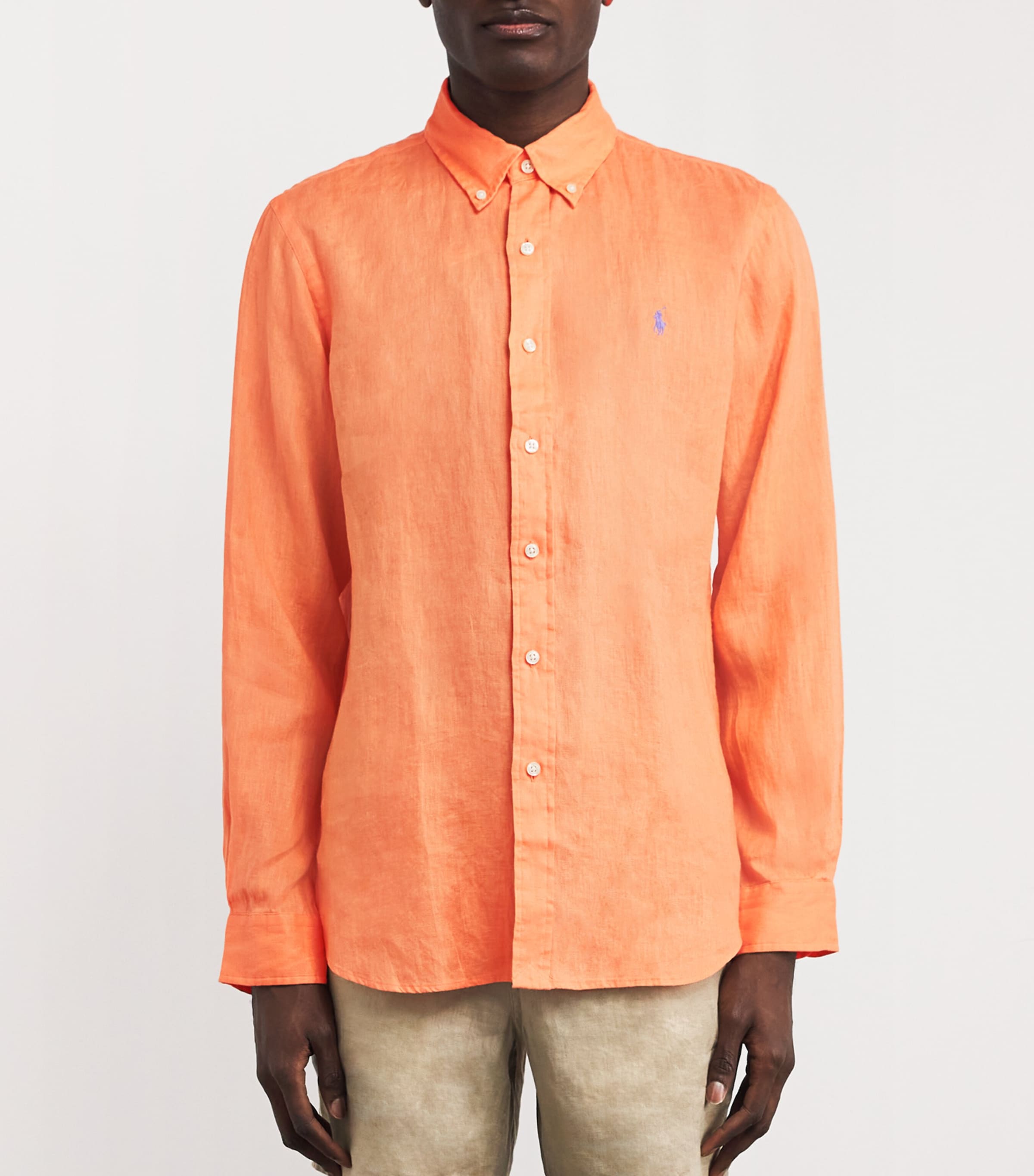 Polo Ralph Lauren Mens Linen Custom Fit Shirt Red Image 3