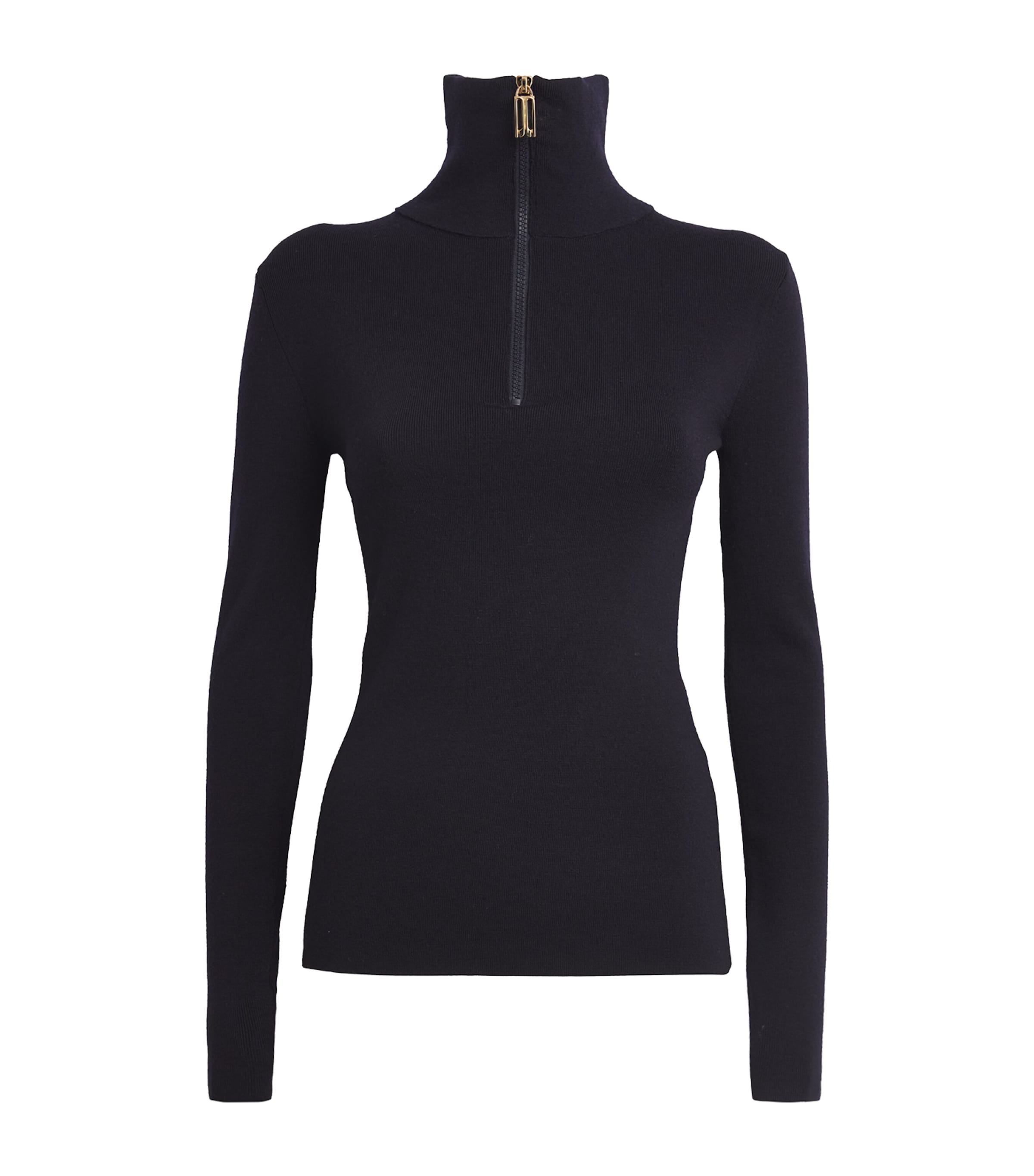 Shop Victoria Beckham Wool-blend Half-zip Top In Navy