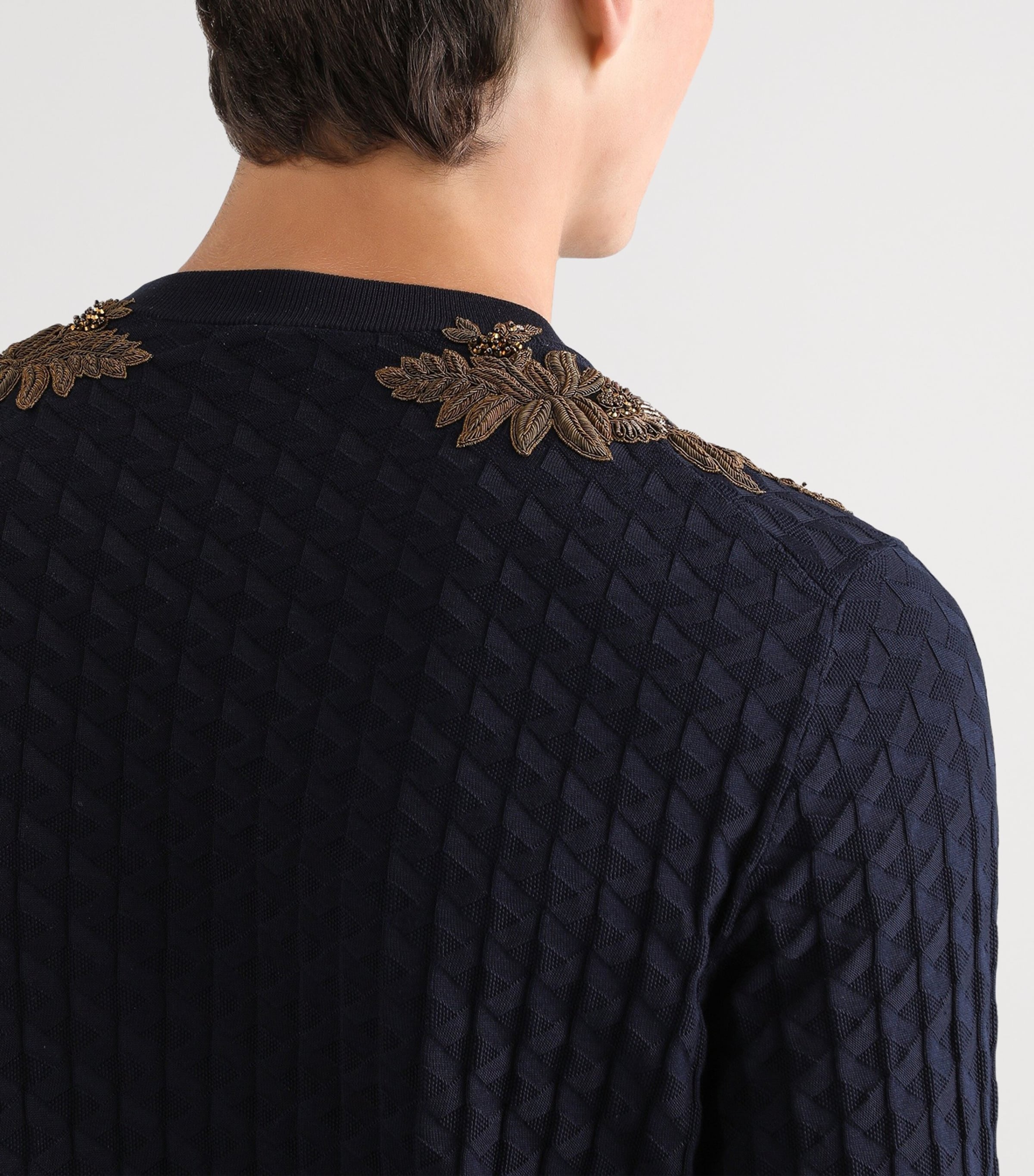 Dolce&Gabbana Mens Embroidered Silk Sweater Very Dark Blue Image 5