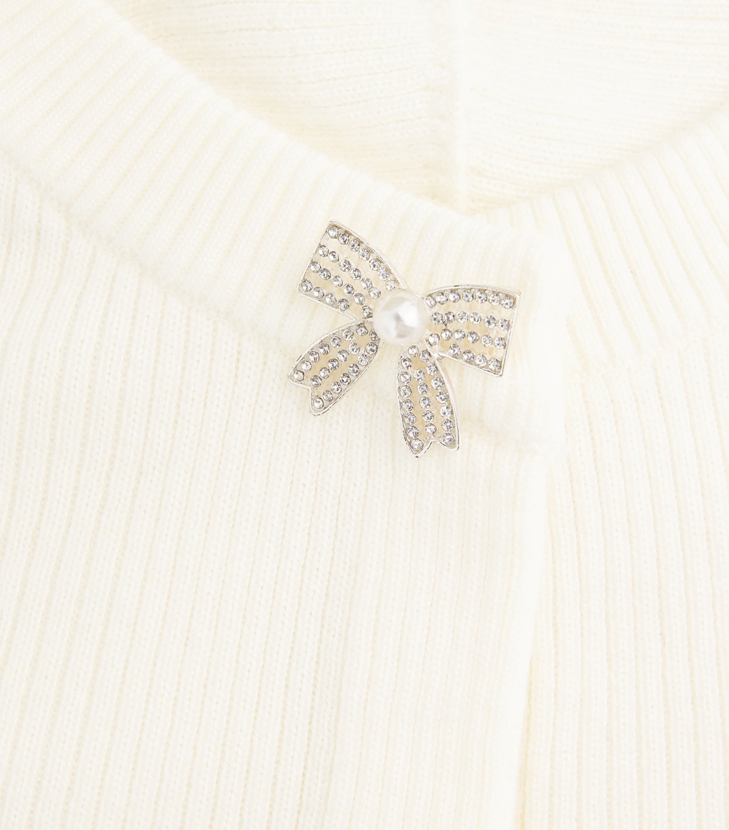 Wool Rib-Knit Bow Cardigan ECRU Image 5