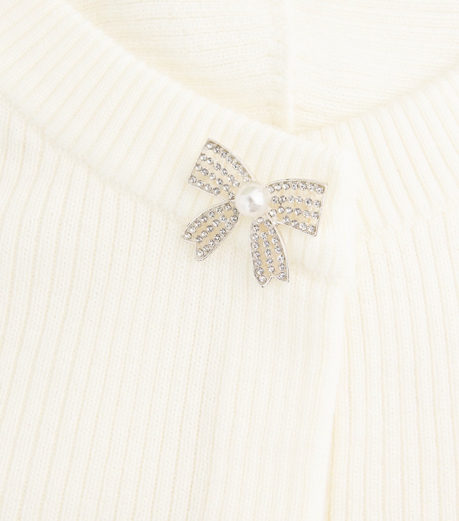 Wool Rib-Knit Bow Cardigan ECRU Image 5