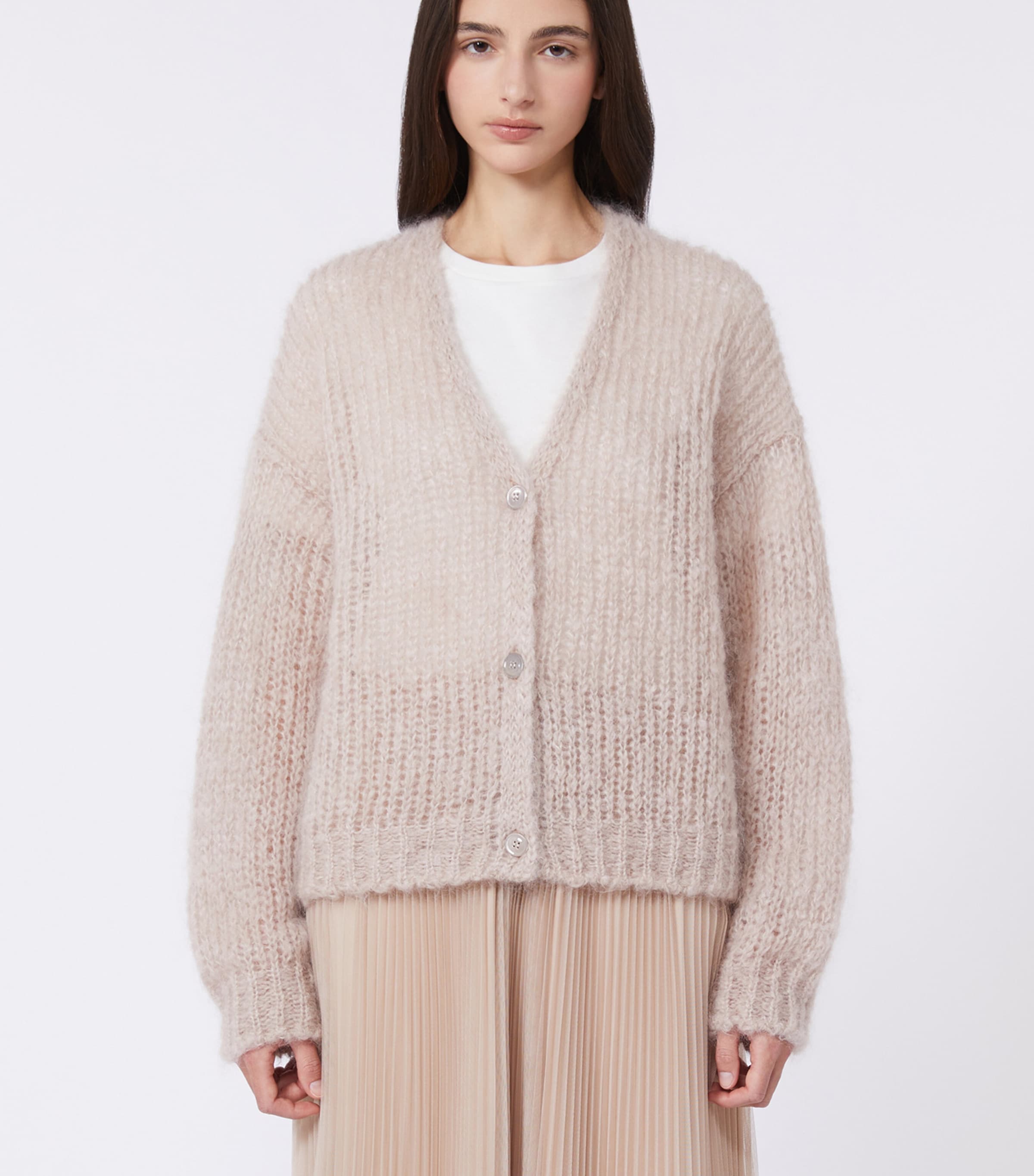 Weekend Max Mara Womens Mohair-Wool-Blend V-Neck Cardigan Sand Image 2