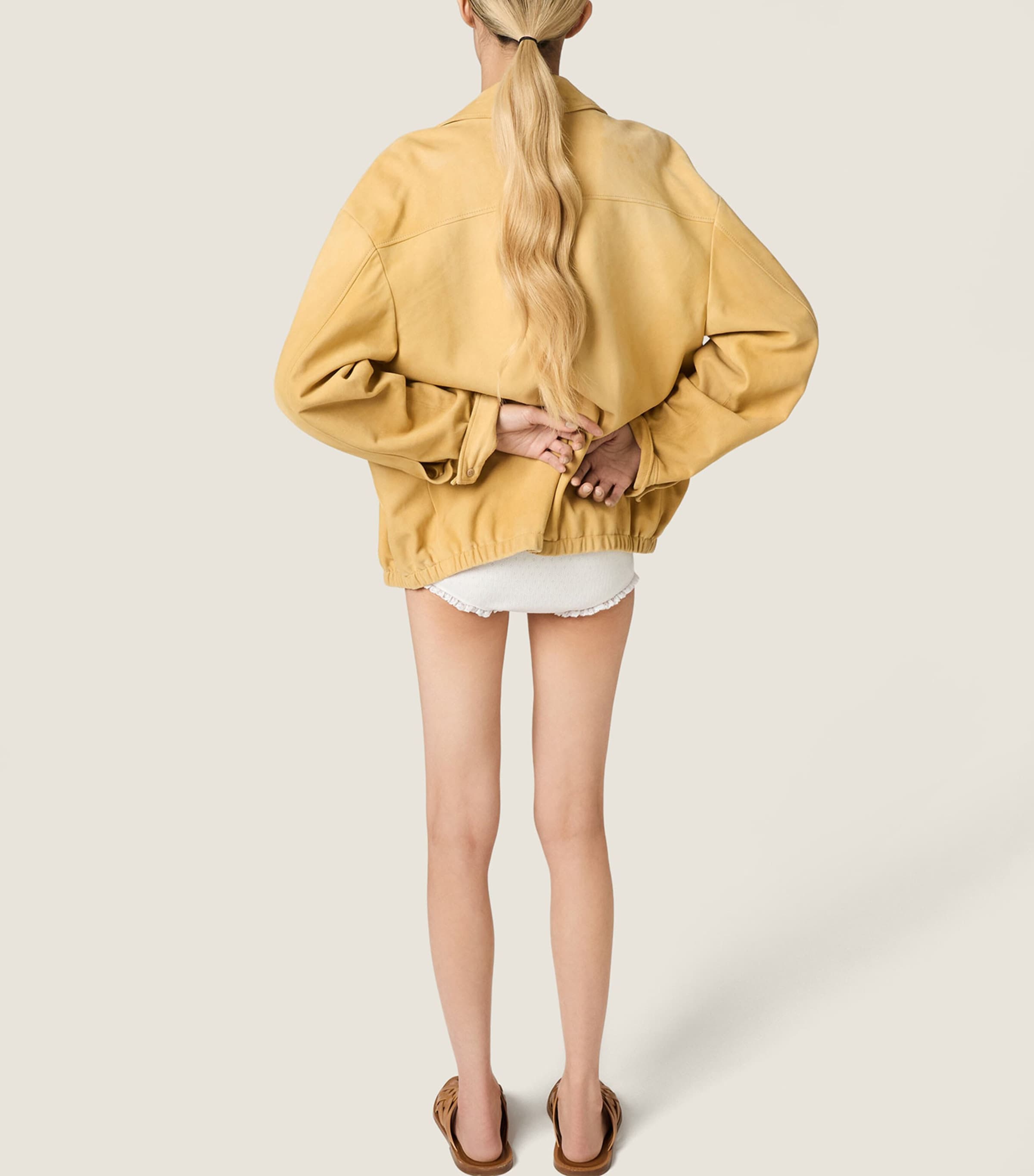 Miu Miu Womens Waxed Suede Jacket Neutral Image 6
