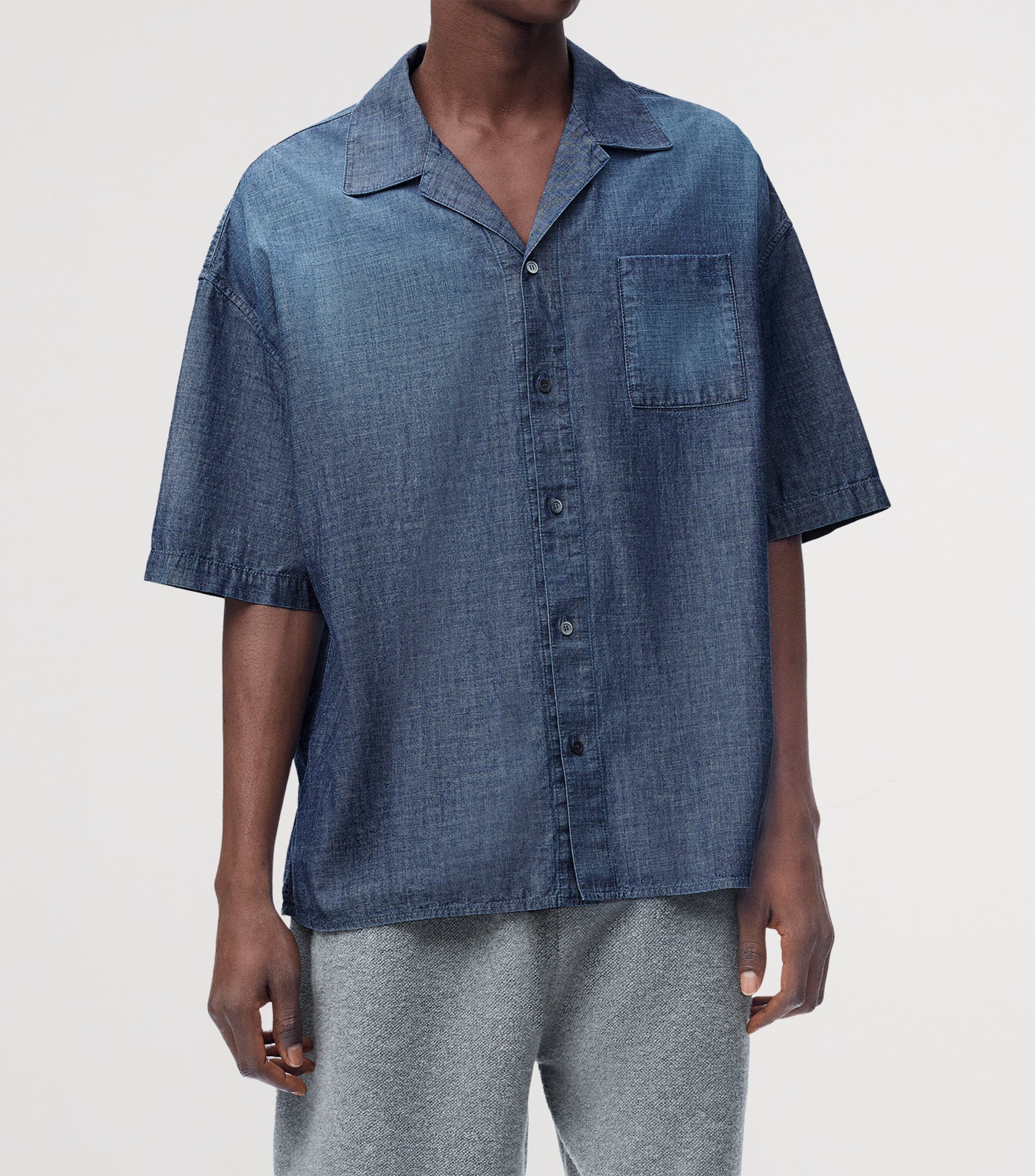 Cotton Chambray Short-Sleeve Shirt WASHED BLUE Image 3