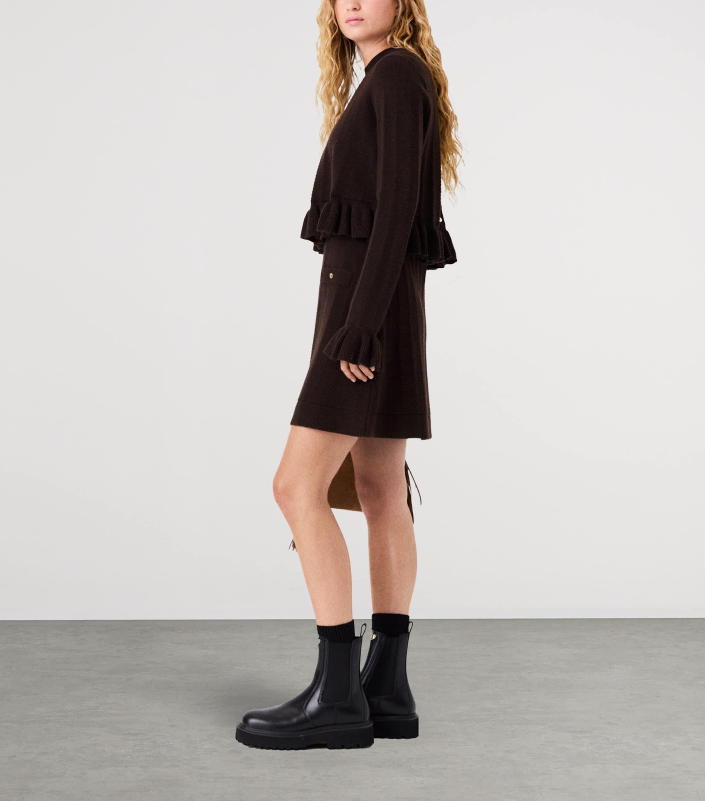 Maje Womens Cable-Knit Mini Dress Dark Brown Image 3