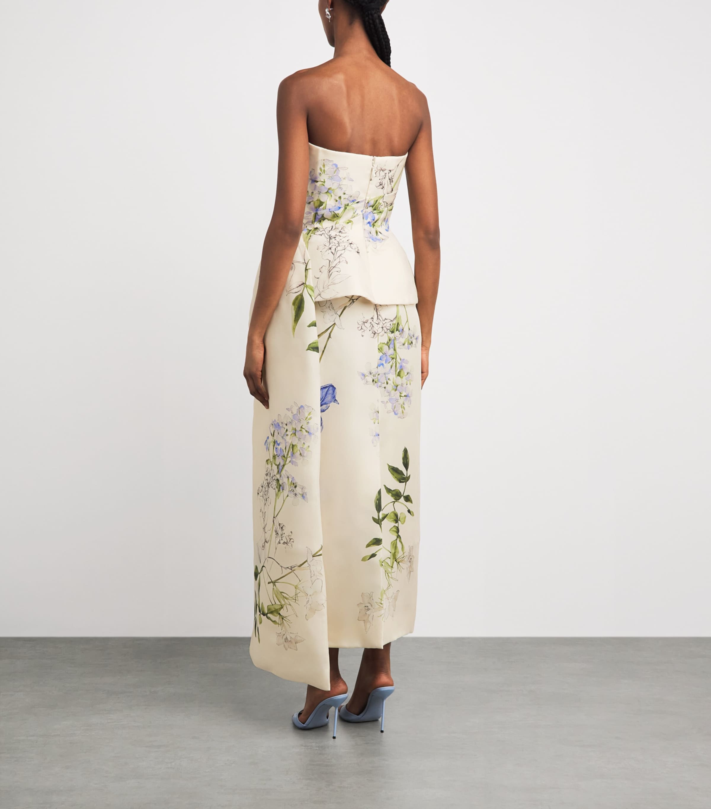 Monique Lhuillier Womens Silk Floral Peplum Gown Ivory Multi Image 4