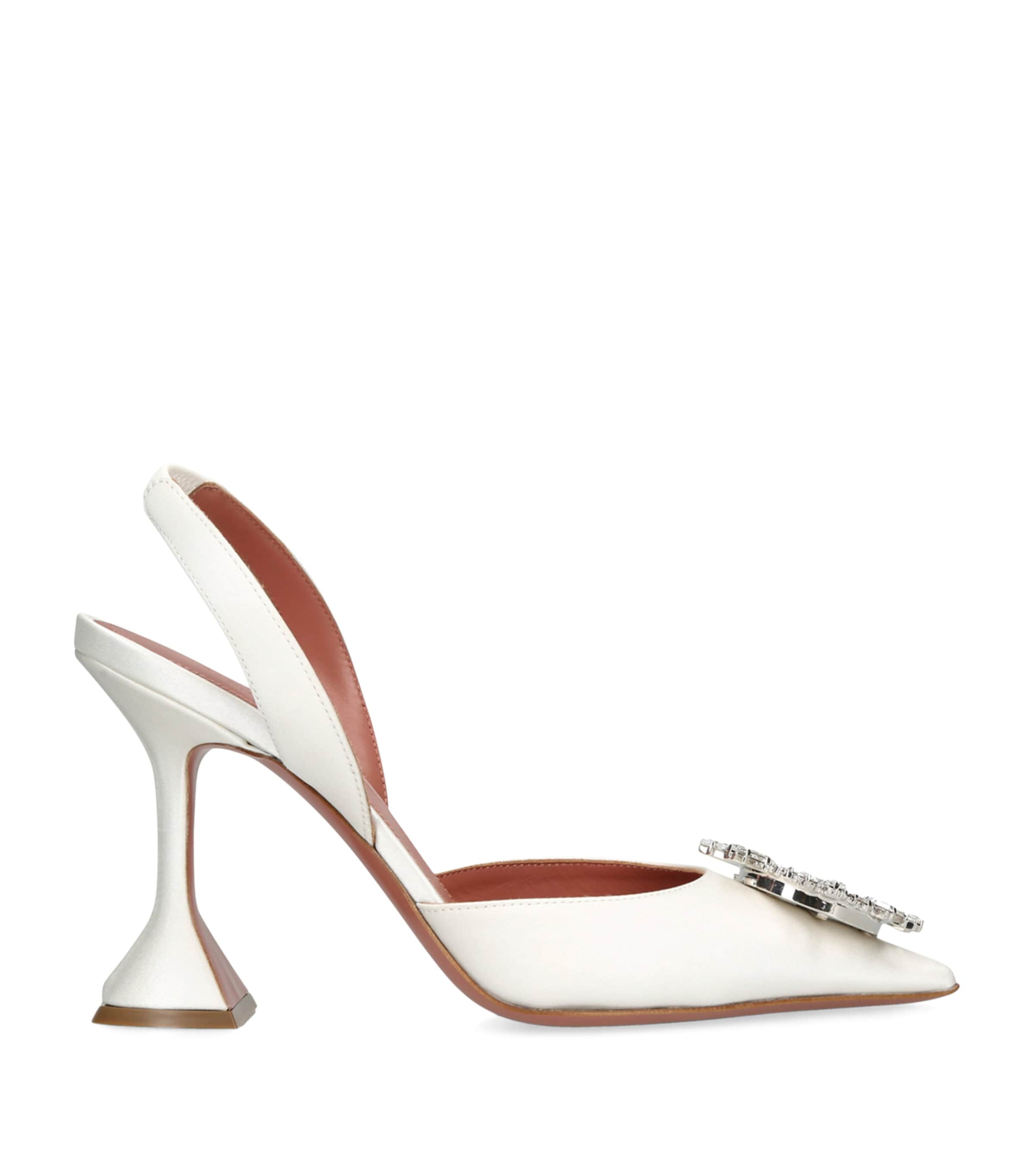 Amina Muaddi Begum Sling 70 Crystal Embellished White Leather Pumps In White