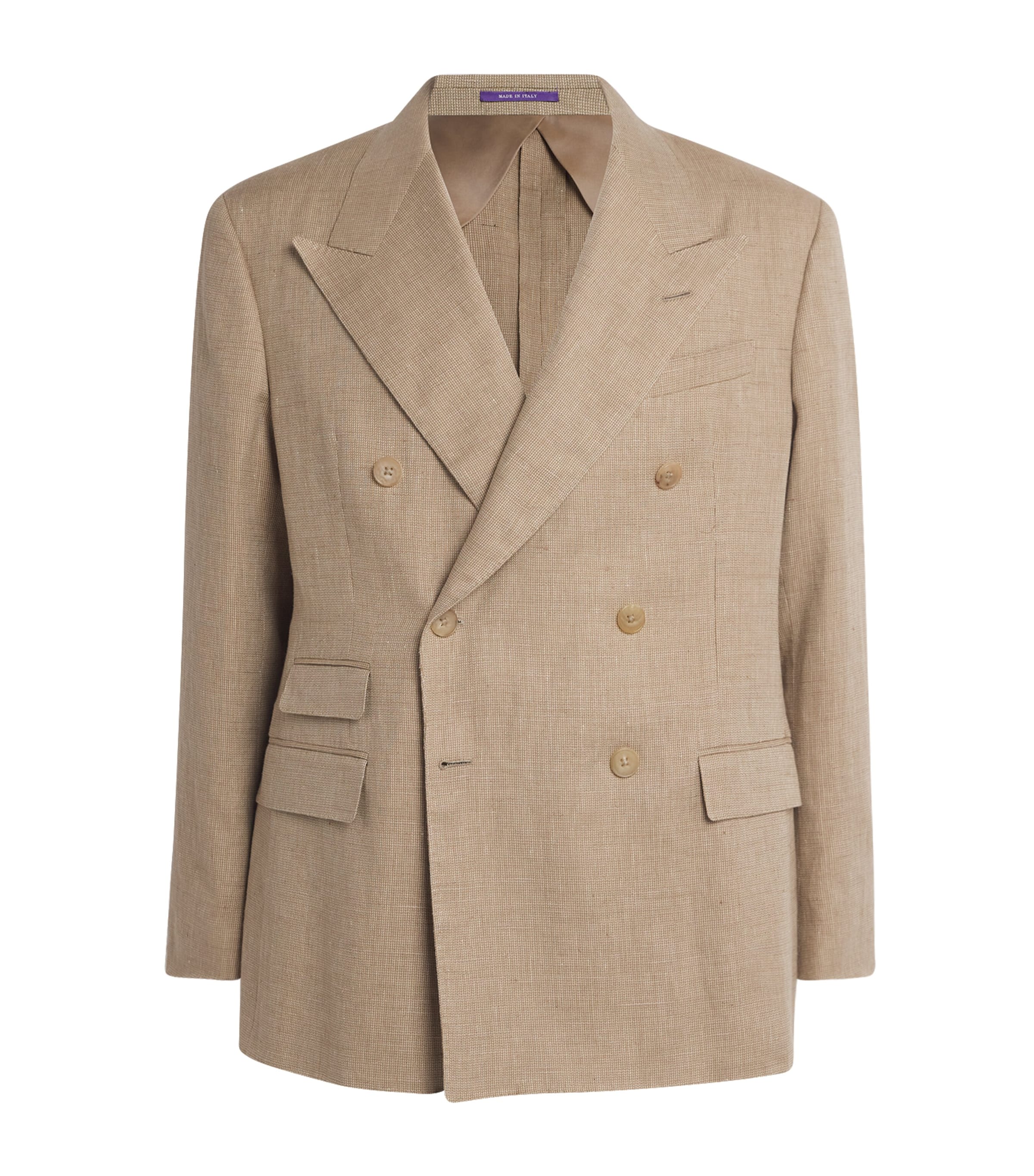 Ralph Lauren Purple Label Linen-Cotton-Silk Double-Breasted Blazer Khaki Mu