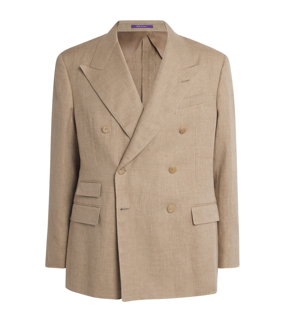 Ralph Lauren Purple Label Mens Linen-Cotton-Silk Double-Breasted Blazer Khaki Mu Image 1