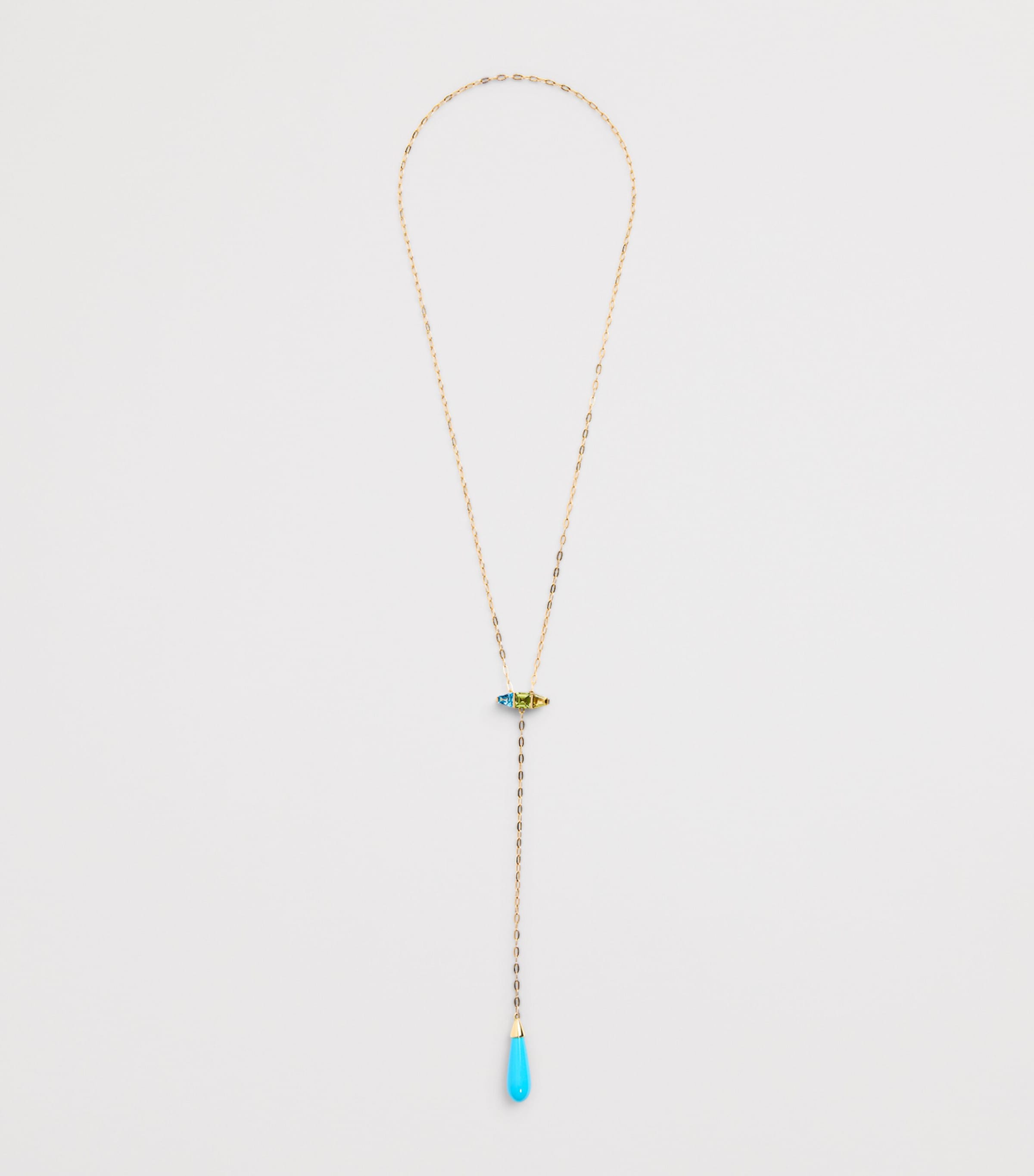 Yellow Gold, Topaz, Peridot, Tourmaline and Turquoise Helix Lariat Necklace YELLOW GOLD Image 3