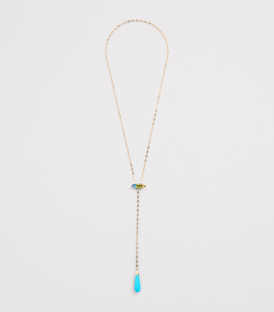 Yellow Gold, Topaz, Peridot, Tourmaline and Turquoise Helix Lariat Necklace YELLOW GOLD Image 3