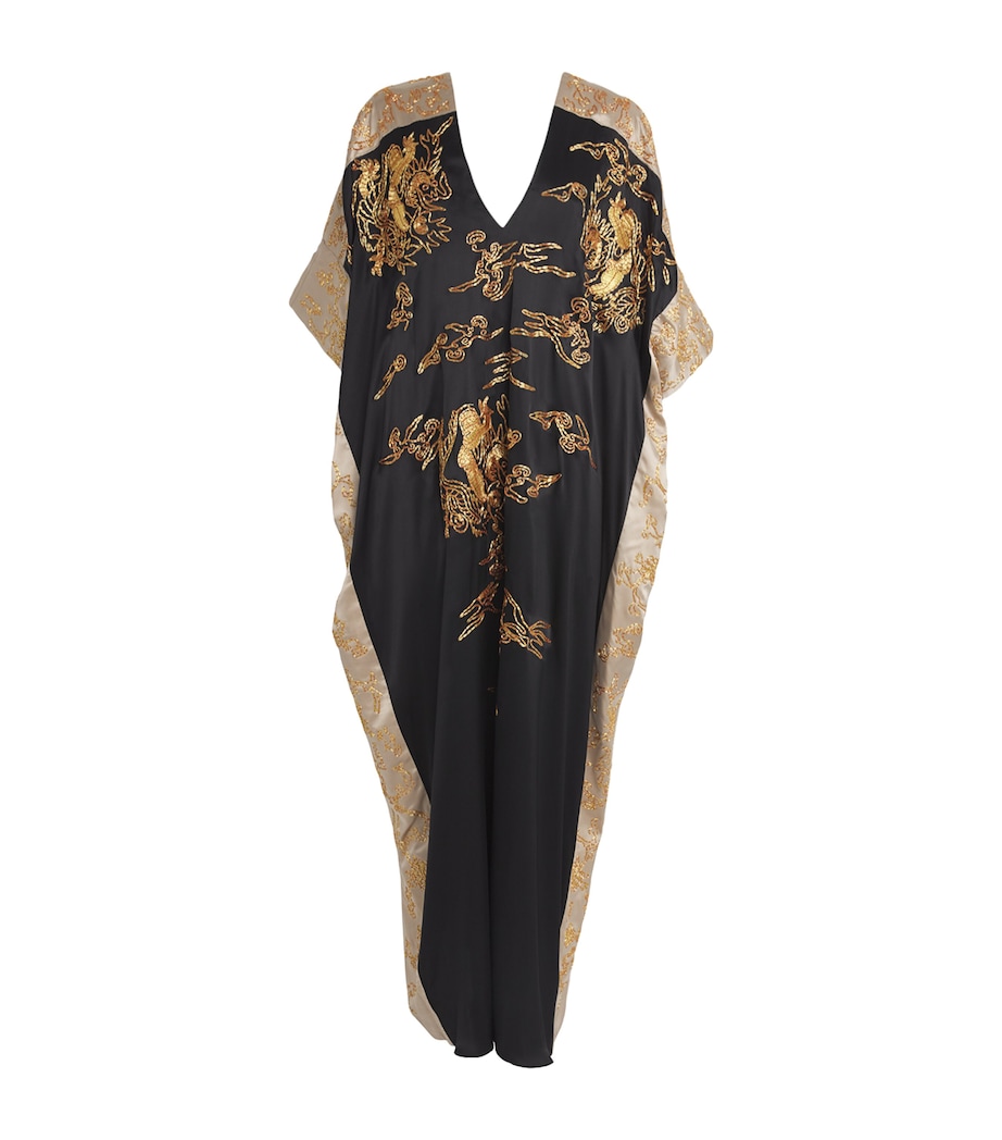 Natori Womens Silk Cocoon Dragon Kaftan Blk Black Image 1