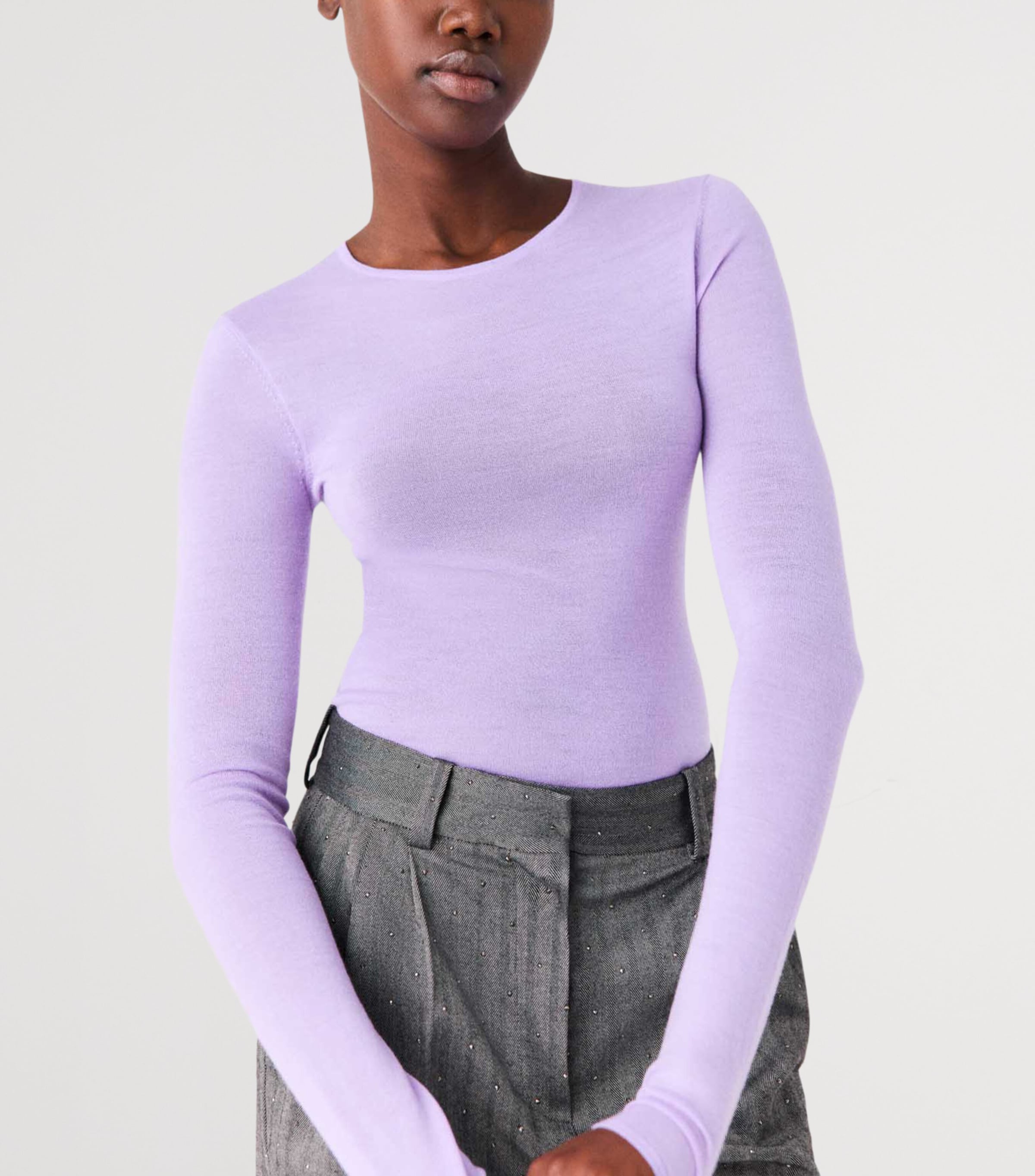 Maje Womens Wool Crew-Neck Sweater Parma Violet Image 4
