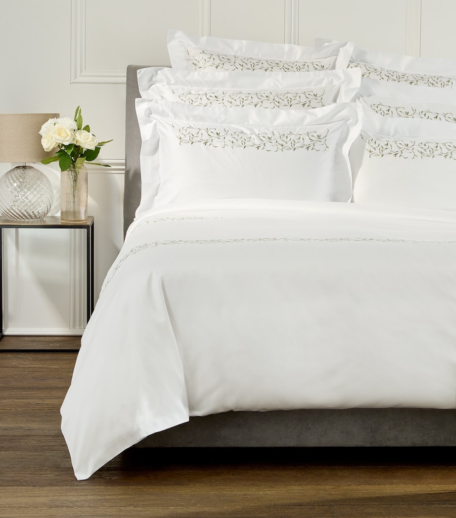 Tresco Embroidered King Flat Sheet (275cm x 275cm) WHITE/SAGE Image 1